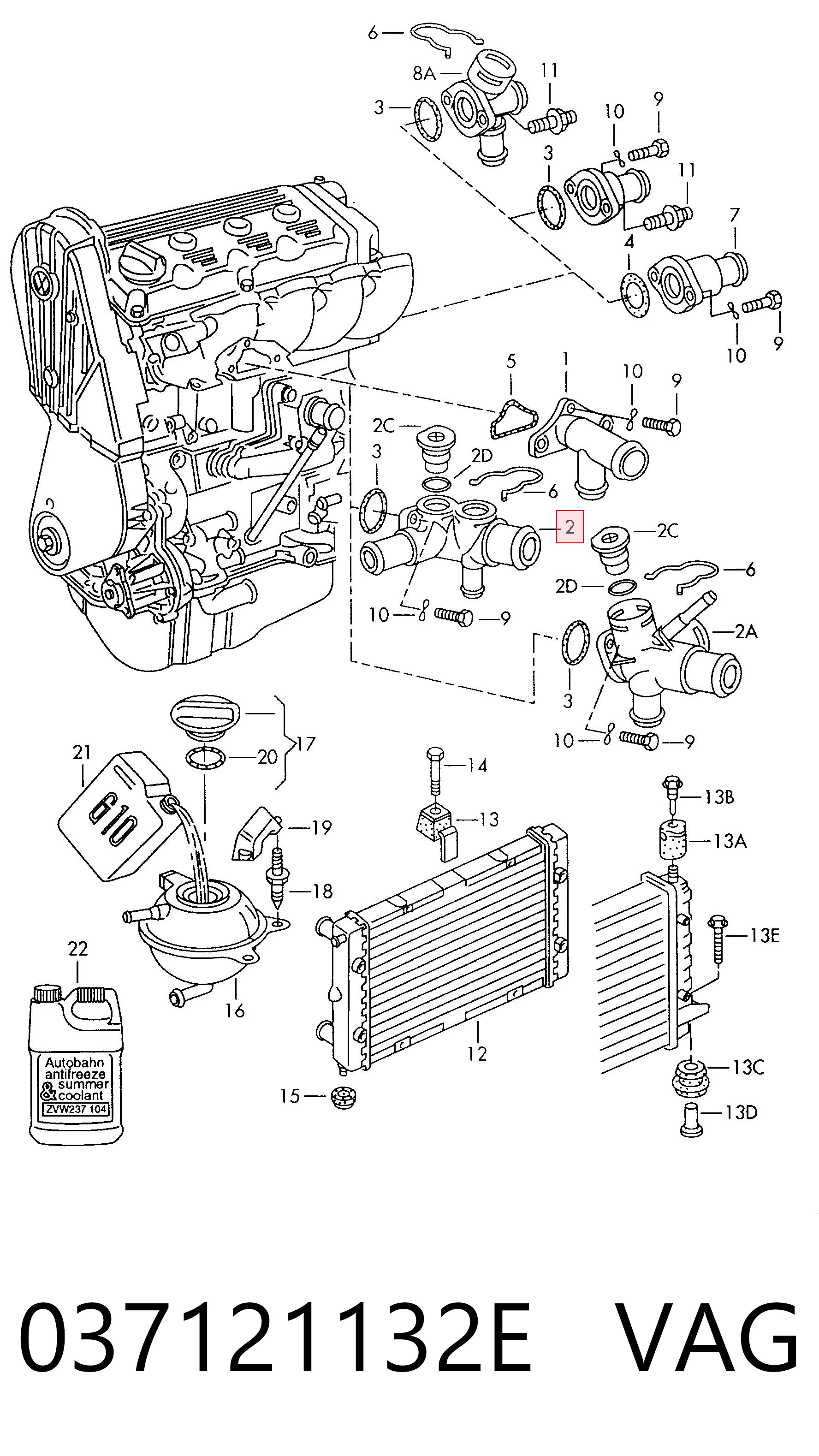 037121132E VAG Flange do sistema de esfriamento (união em T)