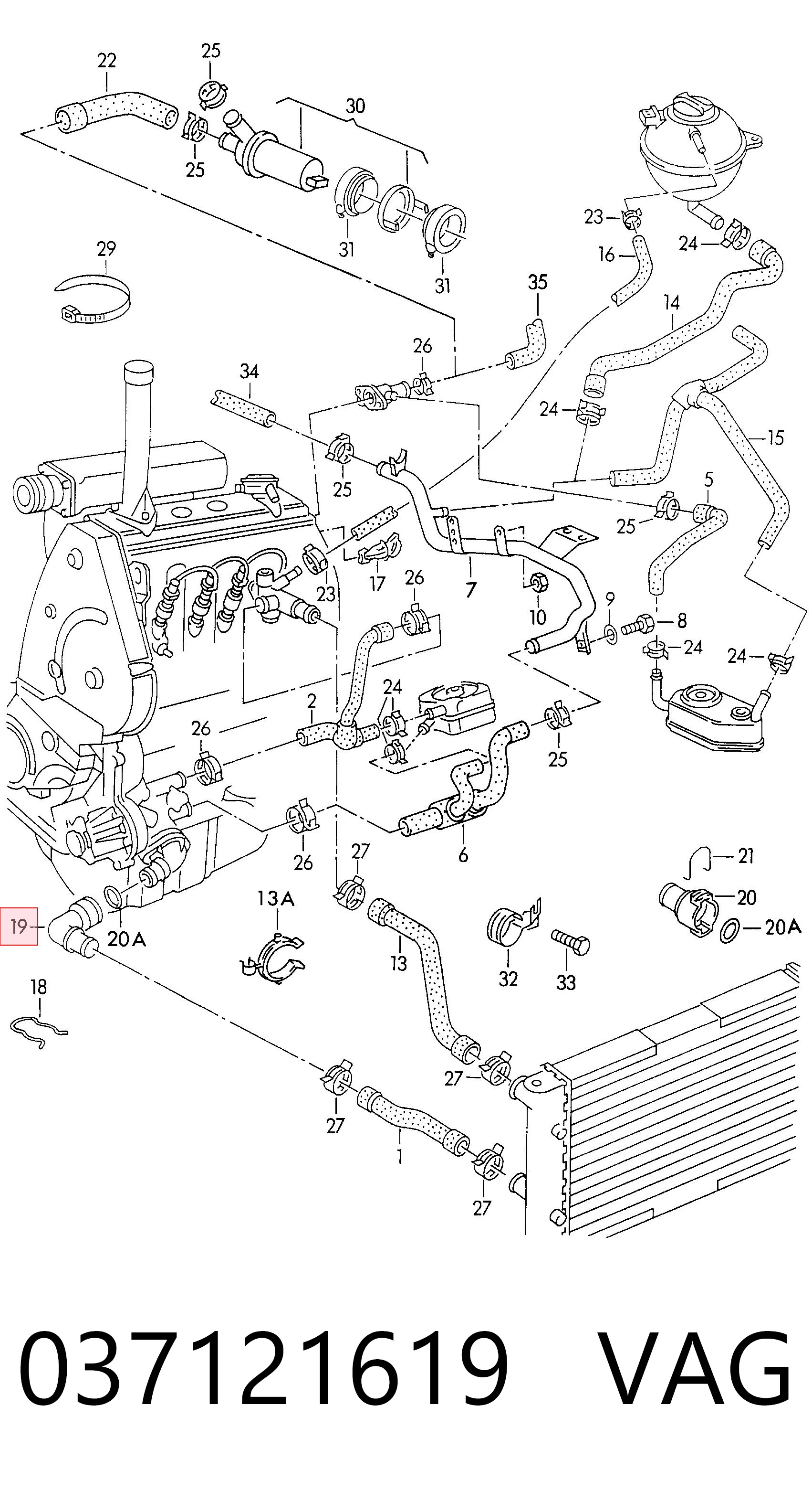 037121619 VAG Flange do sistema de esfriamento (união em T)