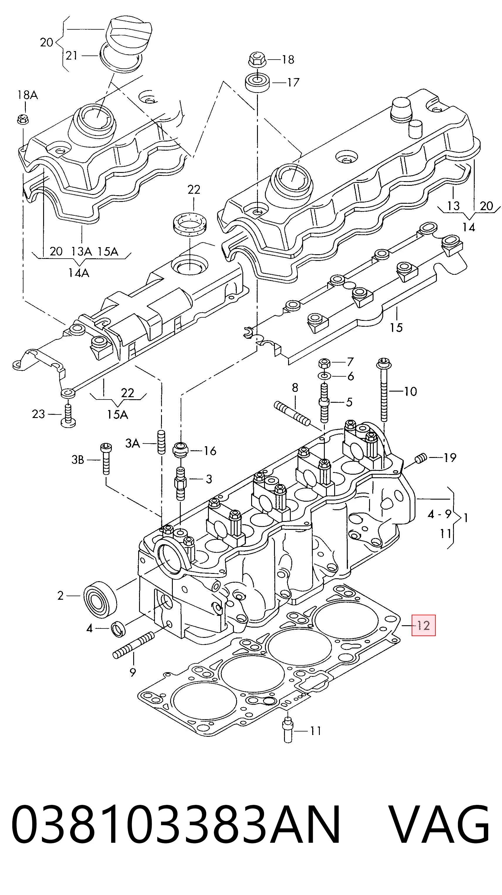 038103383AN VAG Vedante de cabeça de motor (CBC)