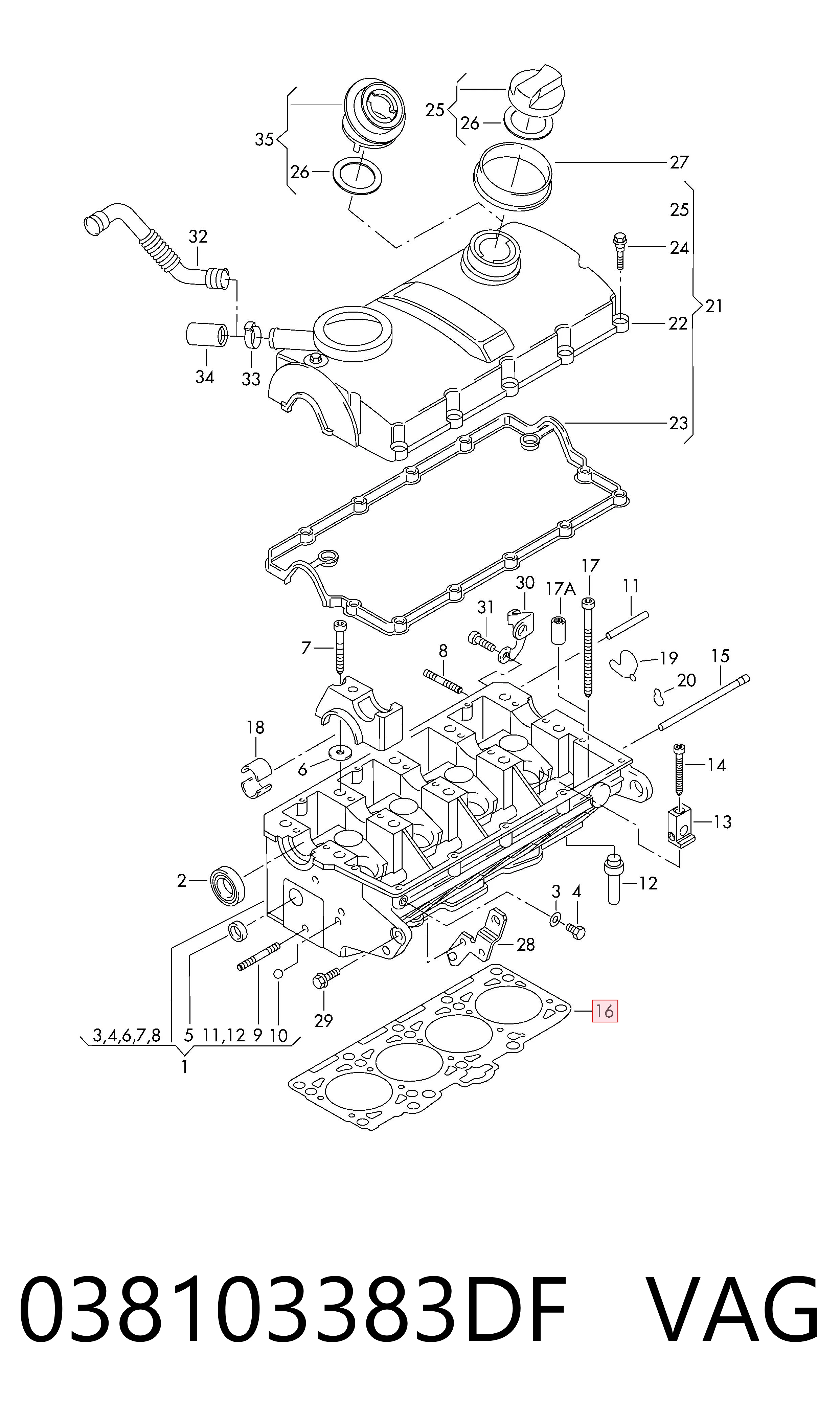 038103383DF VAG Vedante de cabeça de motor (CBC)