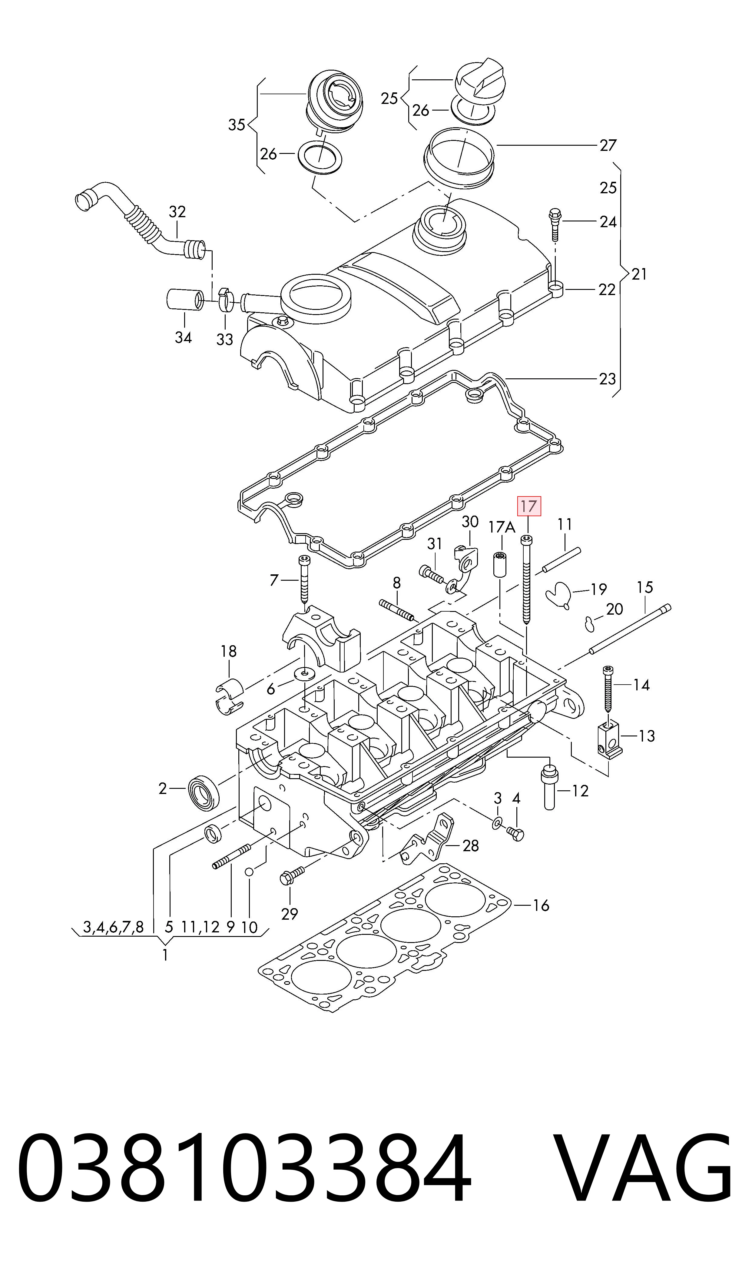 038103384 VAG Parafuso de cabeça de motor (CBC)