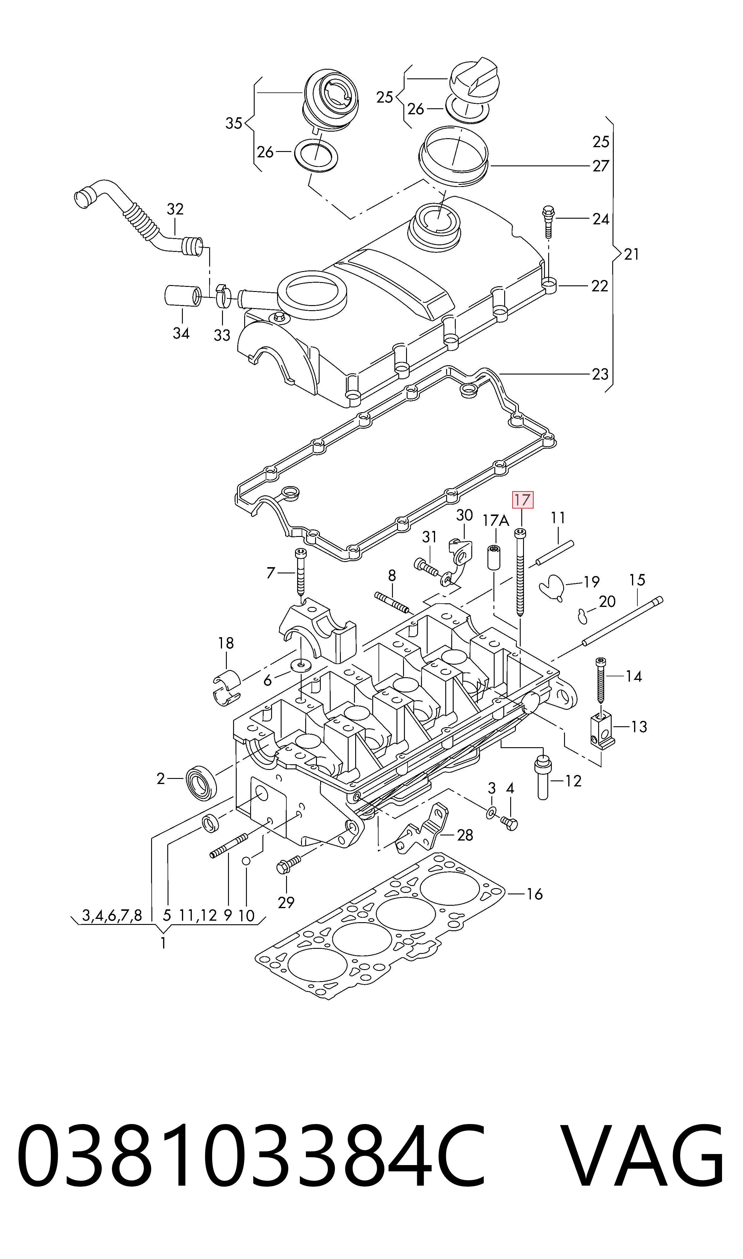 038103384C VAG Parafuso de cabeça de motor (CBC)
