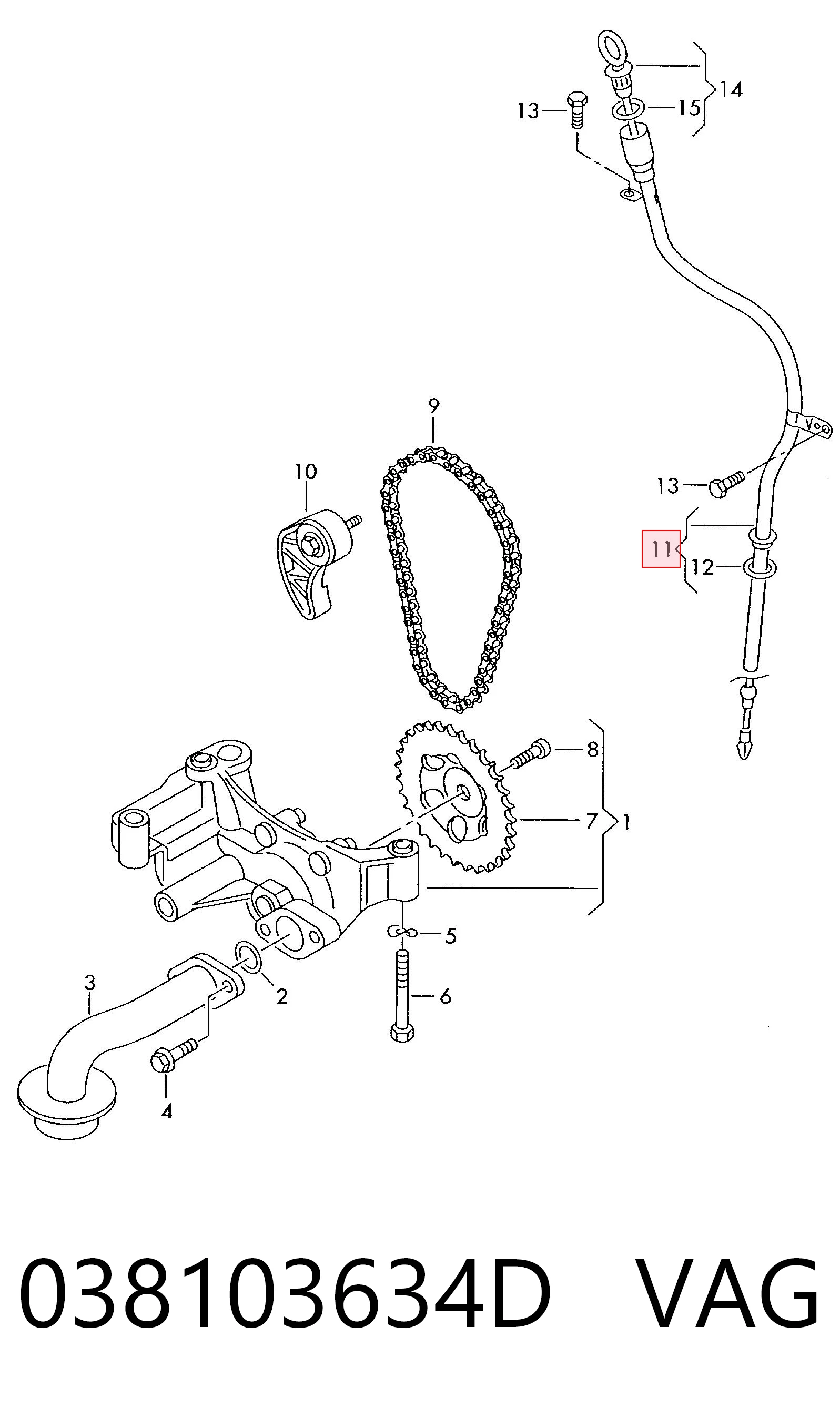 038103634D VAG Guia de sonda indicador do nível de óleo no motor