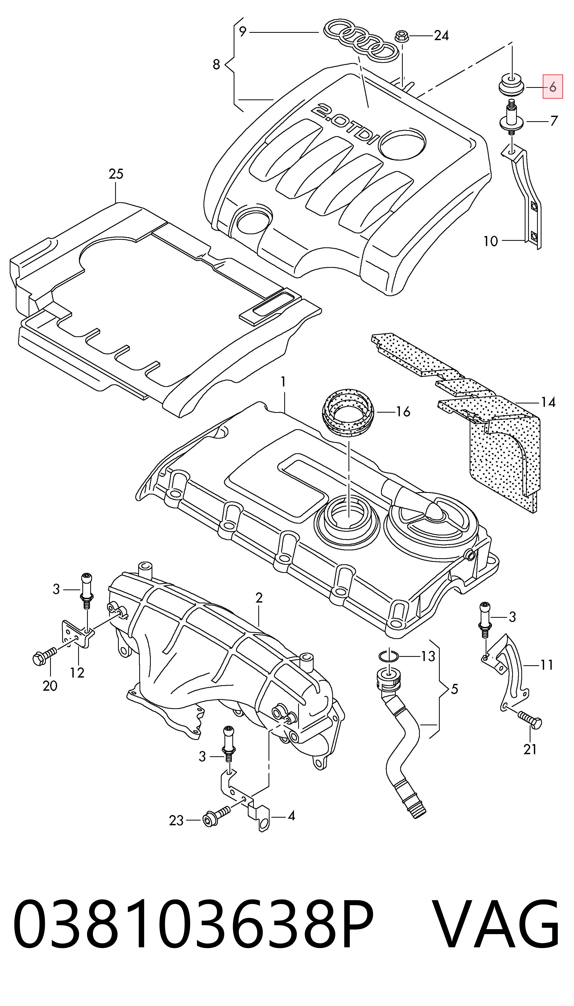 038103638P VAG Coxim de tampa decorativa de motor