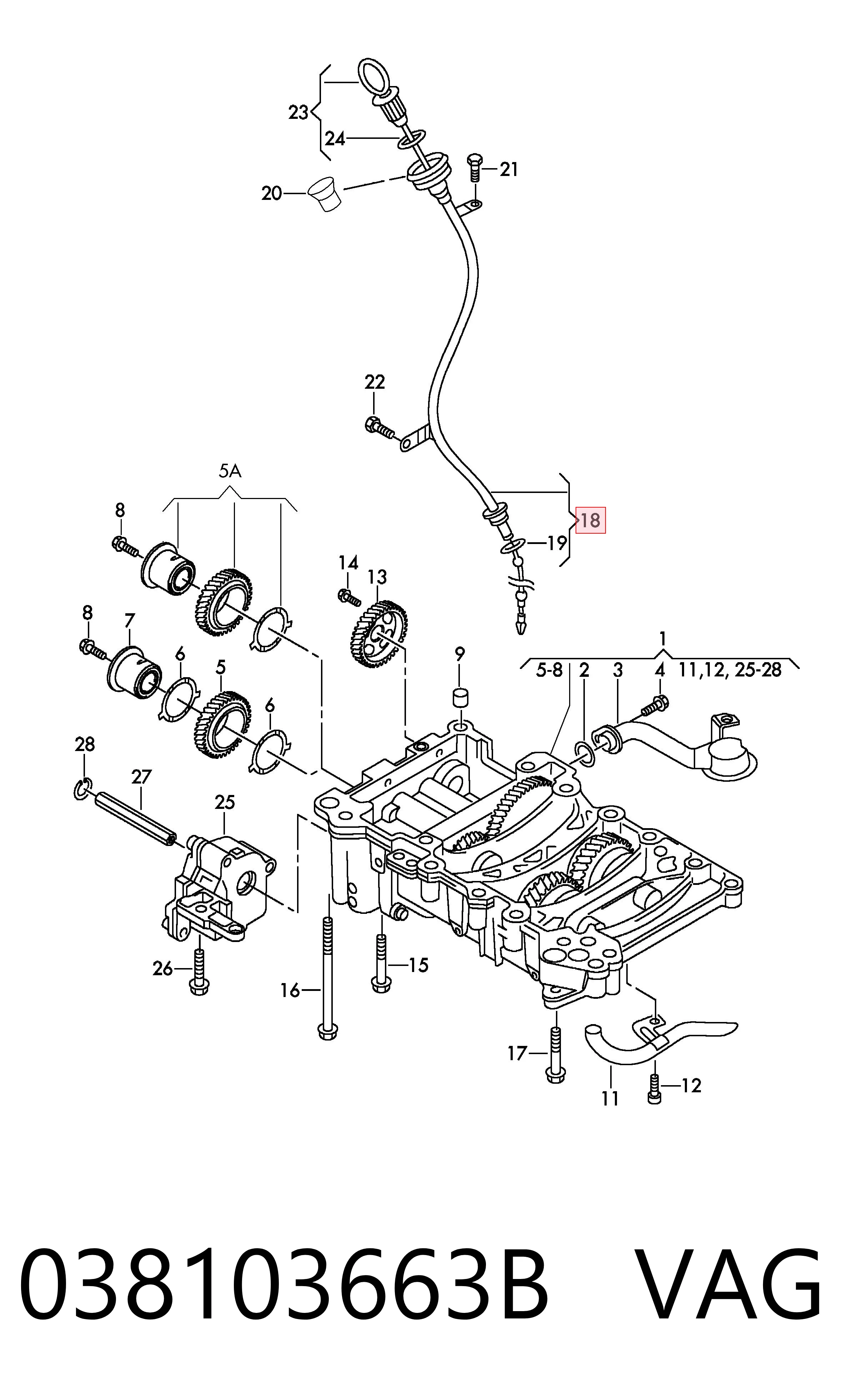 038103663B VAG Guia de sonda indicador do nível de óleo no motor