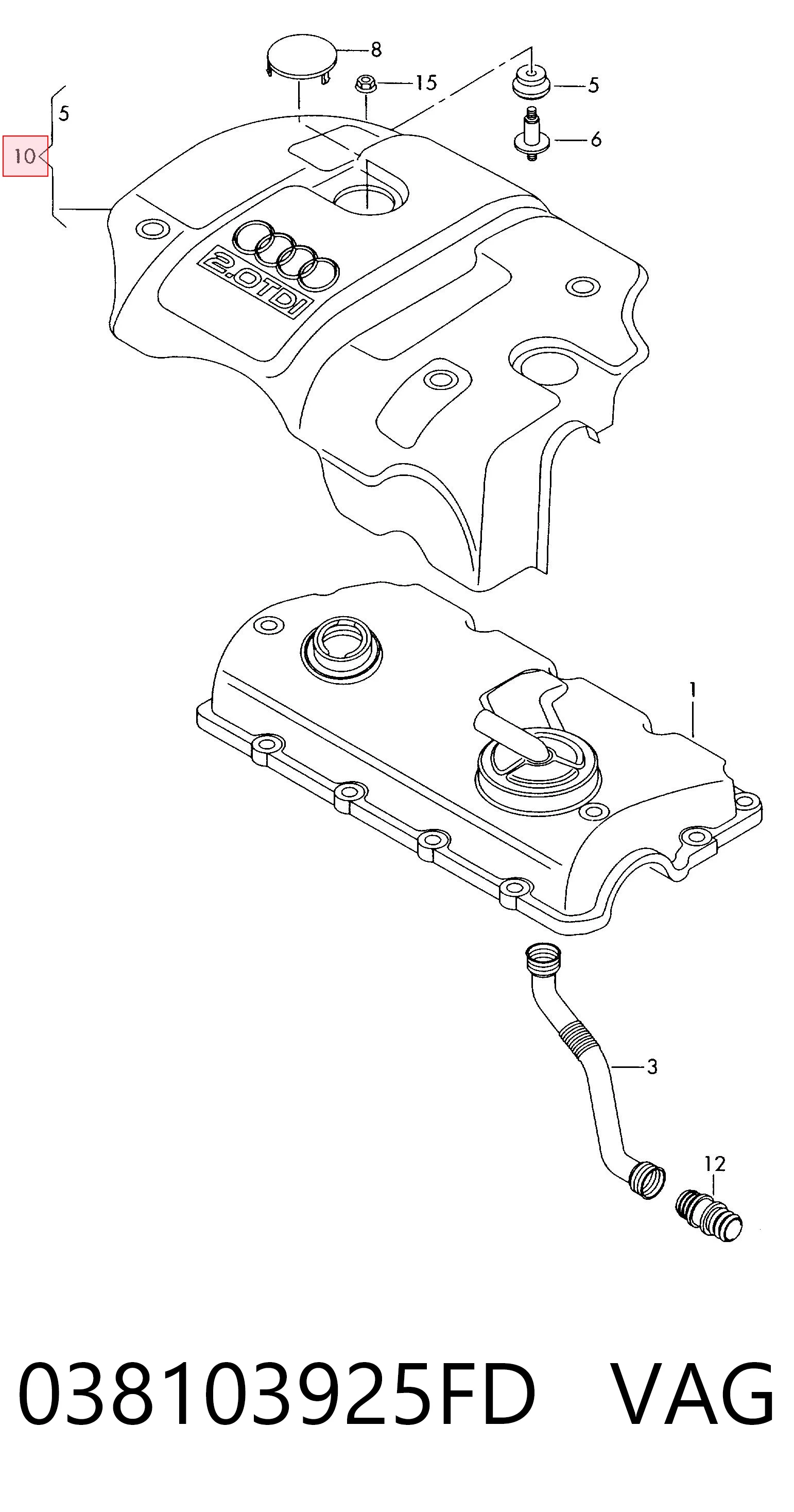 038103925FD VAG Tampa de motor decorativa