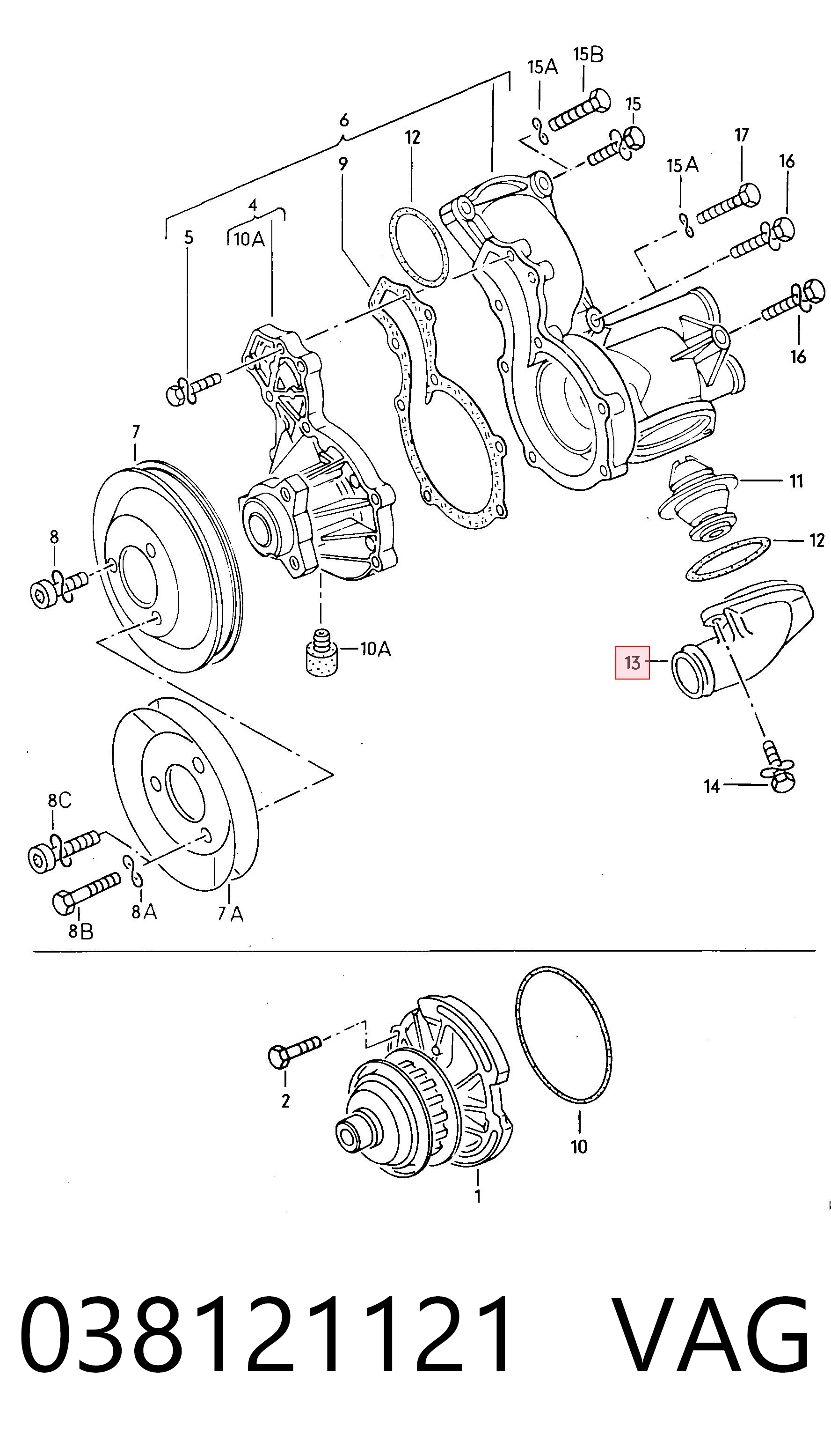 038121121 VAG Flange do sistema de esfriamento (união em T)