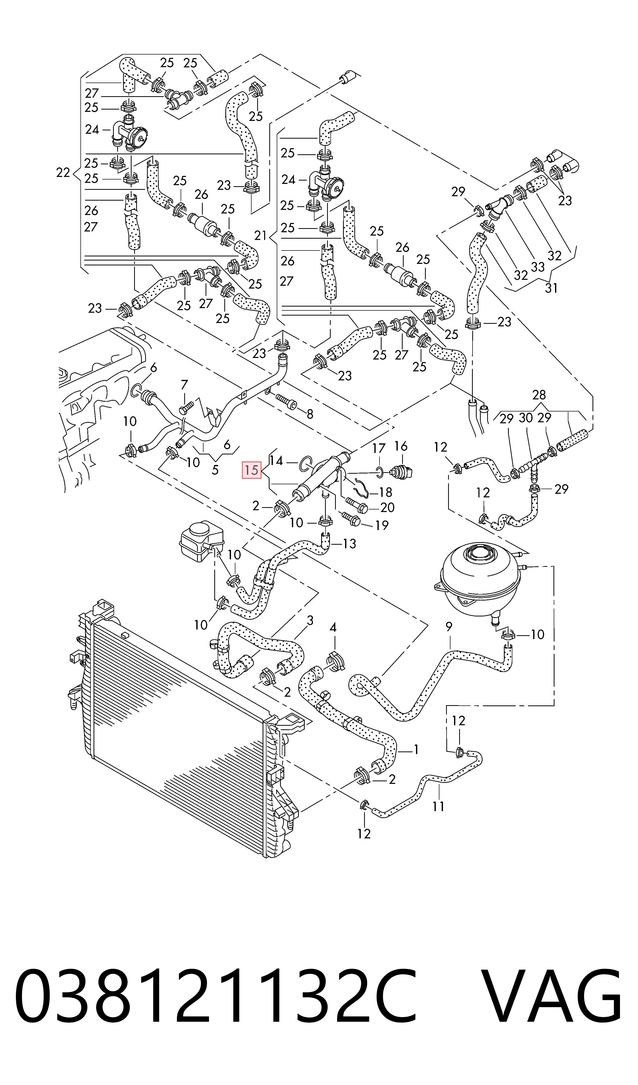 038121132C VAG Flange do sistema de esfriamento (união em T)