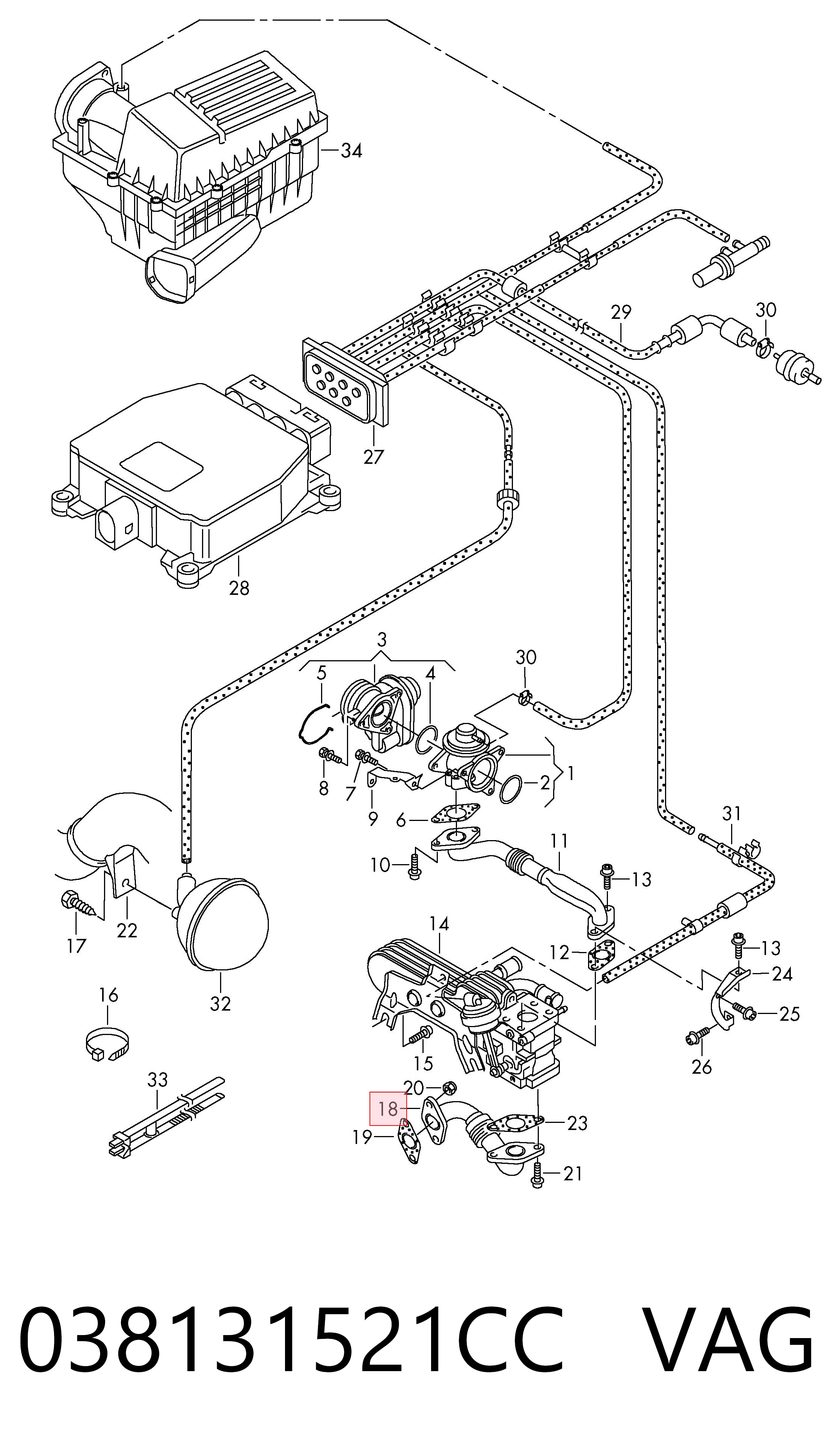 Compre 038131521CC VAG Cano derivado do sistema de recirculação dos gases de escape EGR