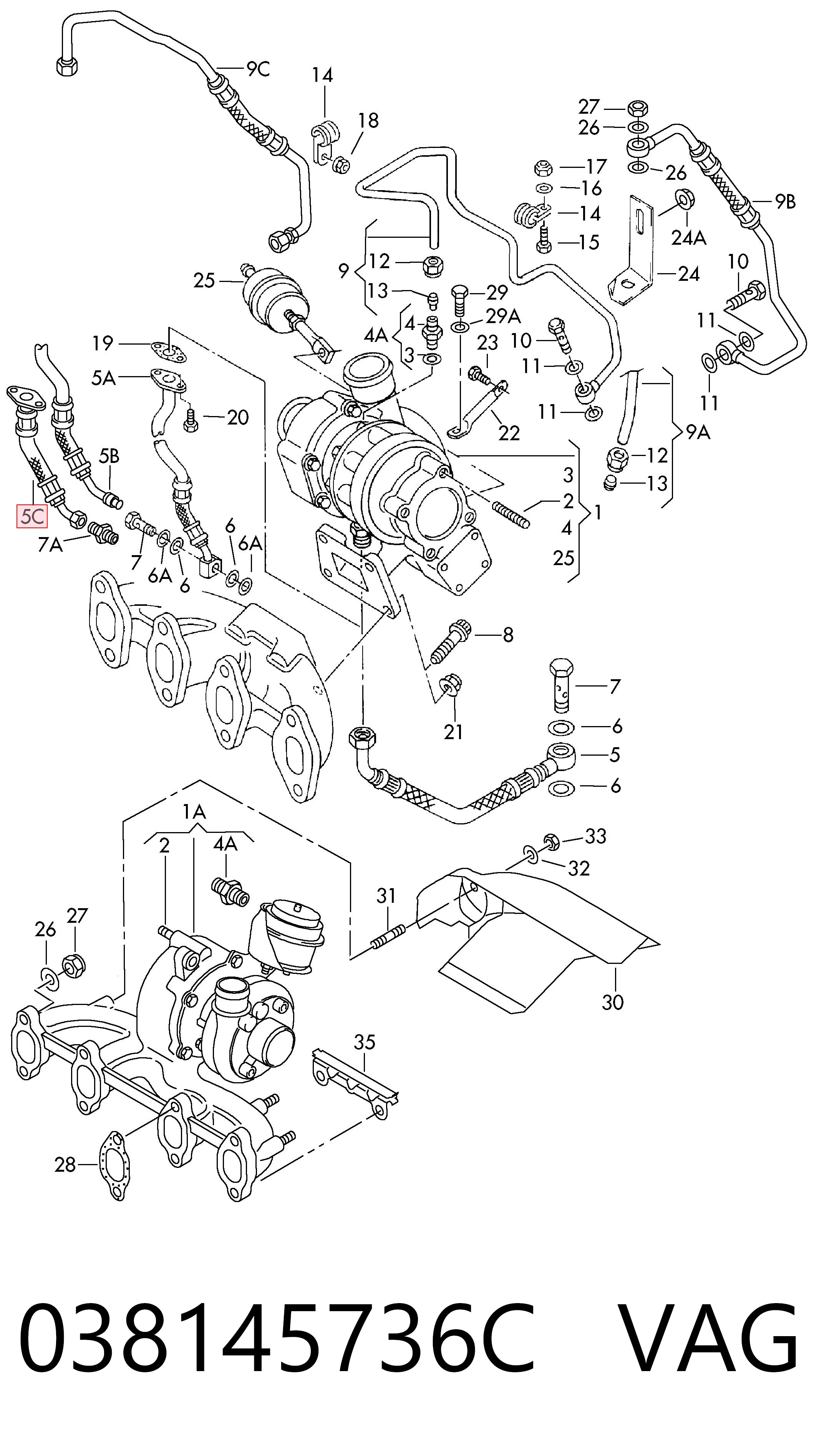 Tubo (mangueira) de derivação de óleo de turbina VAG 038145736C