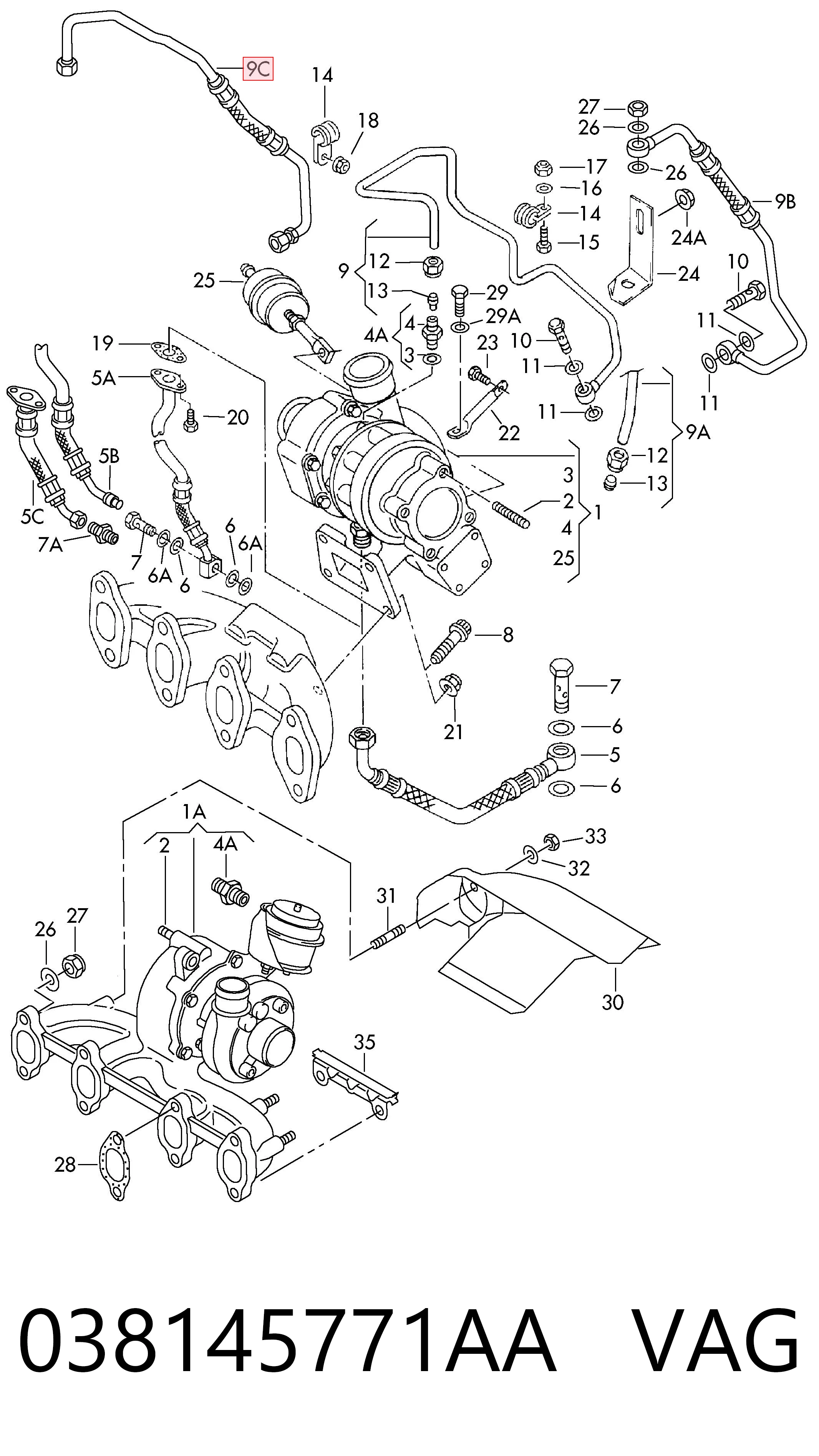 038145771AA VAG Tubo (mangueira) de fornecimento de óleo de turbina