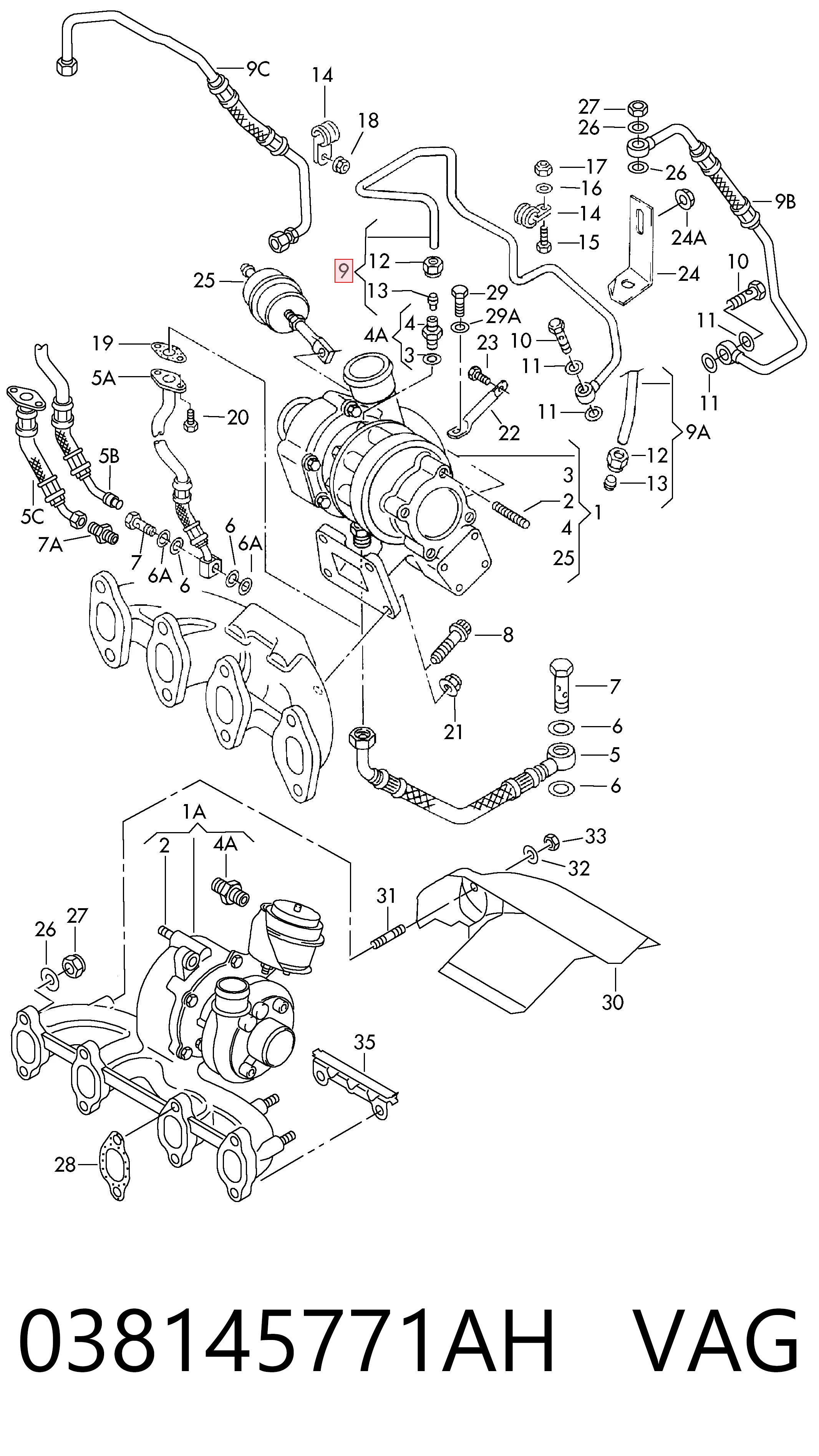 038145771AH VAG Tubo (mangueira) de fornecimento de óleo de turbina