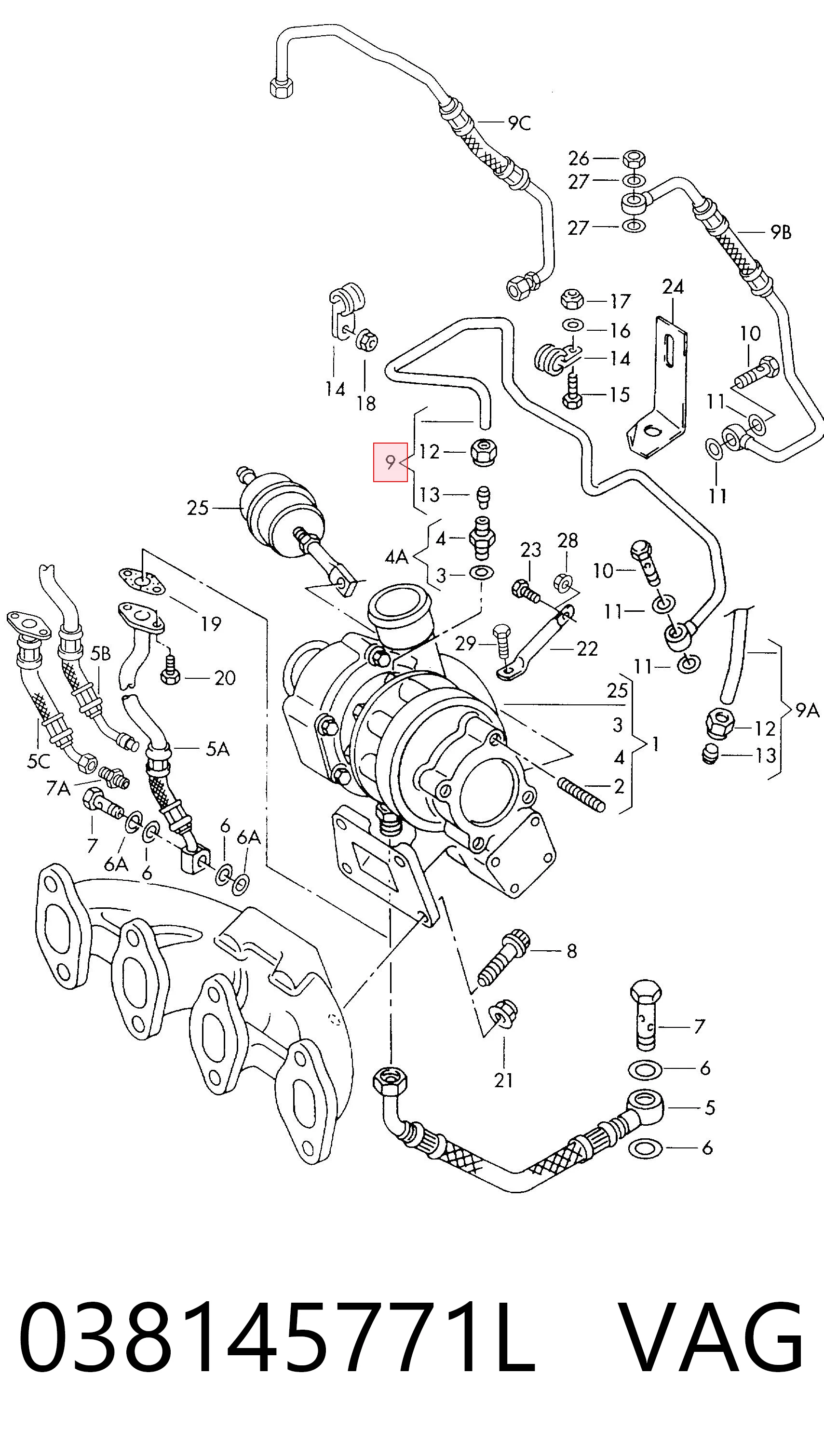 038145771L VAG Tubo (mangueira) de fornecimento de óleo de turbina