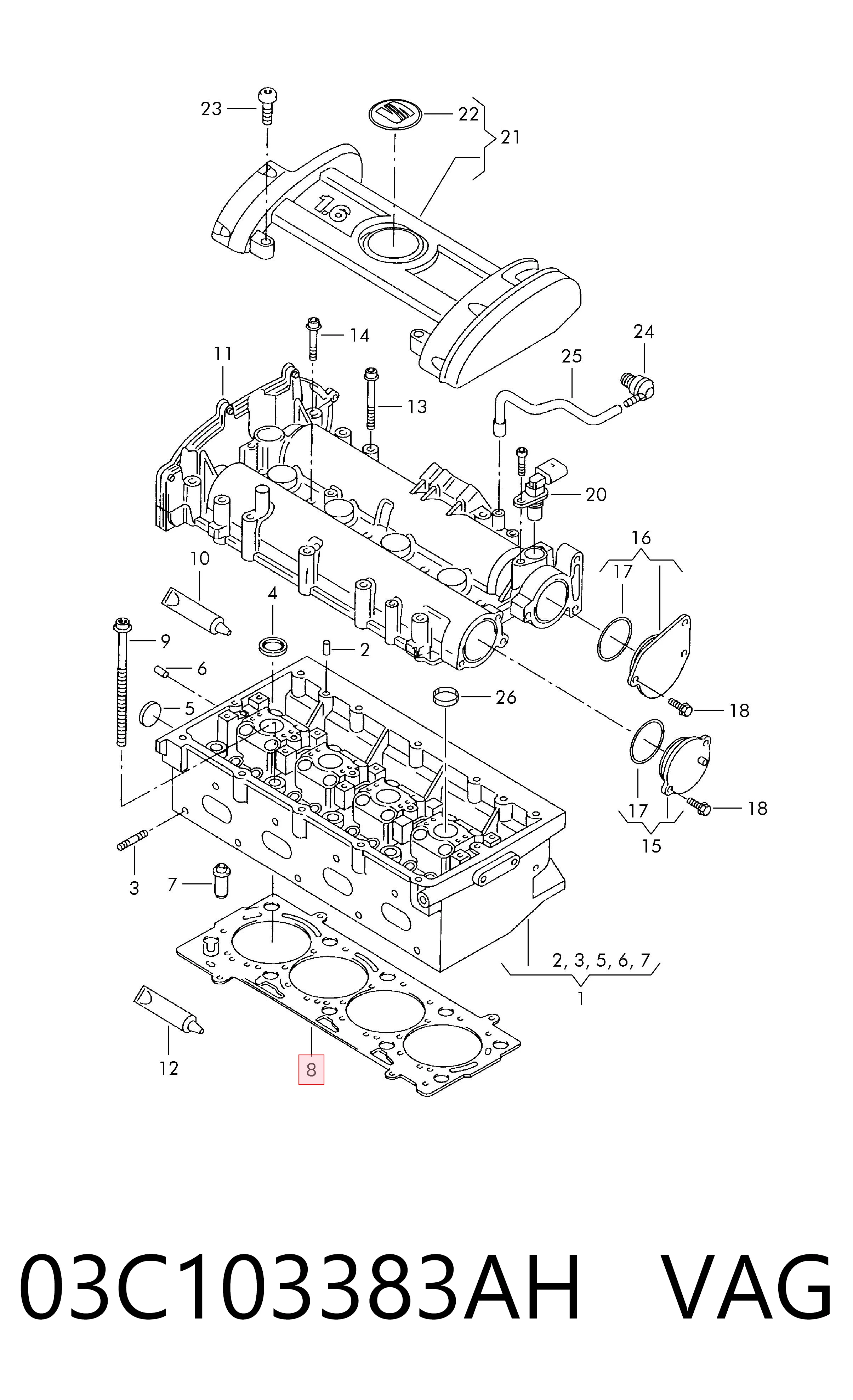 Compre 03C103383AH VAG Vedante de cabeça de motor (CBC)