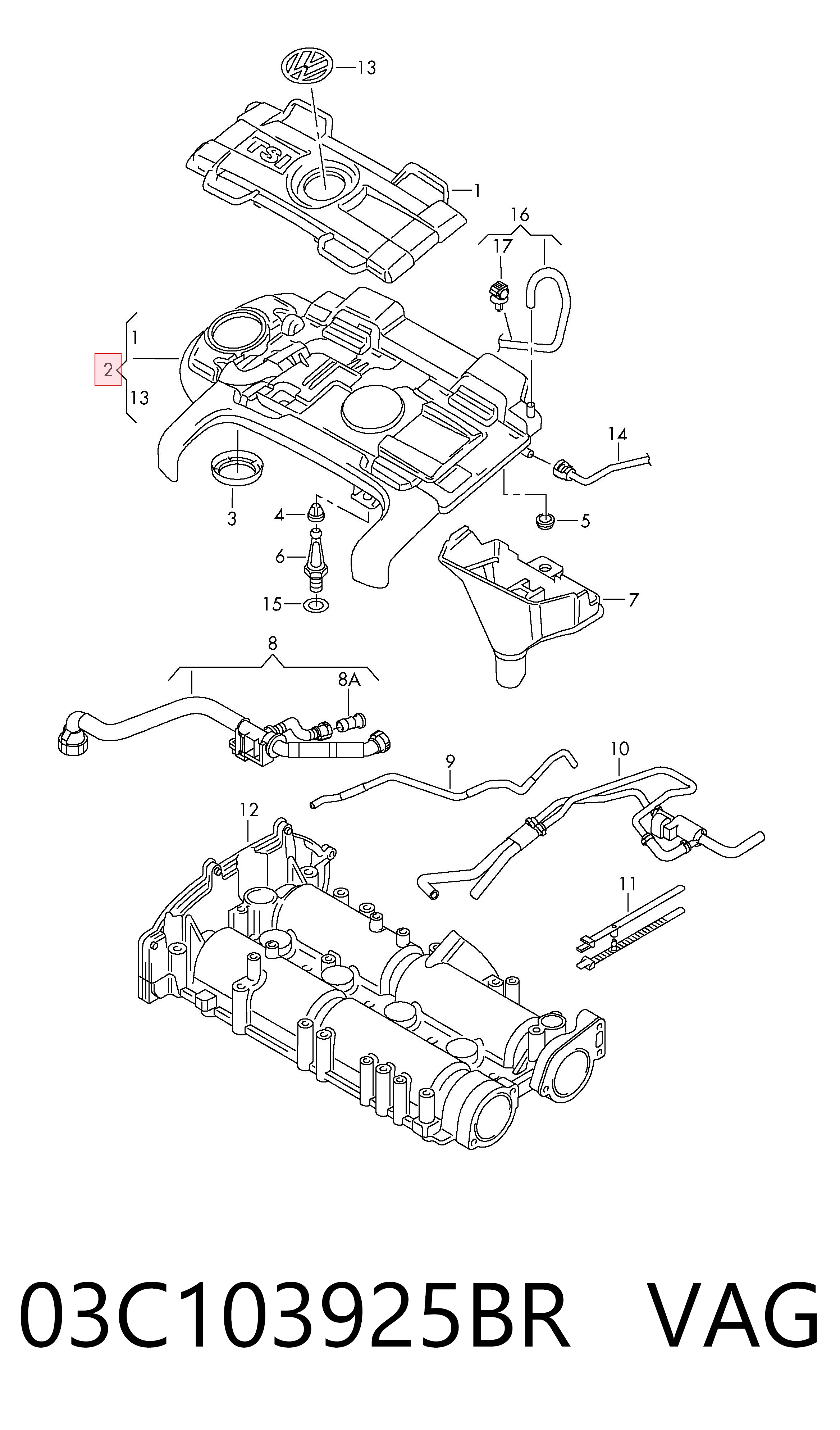 03C103925BR VAG Tampa de motor decorativa