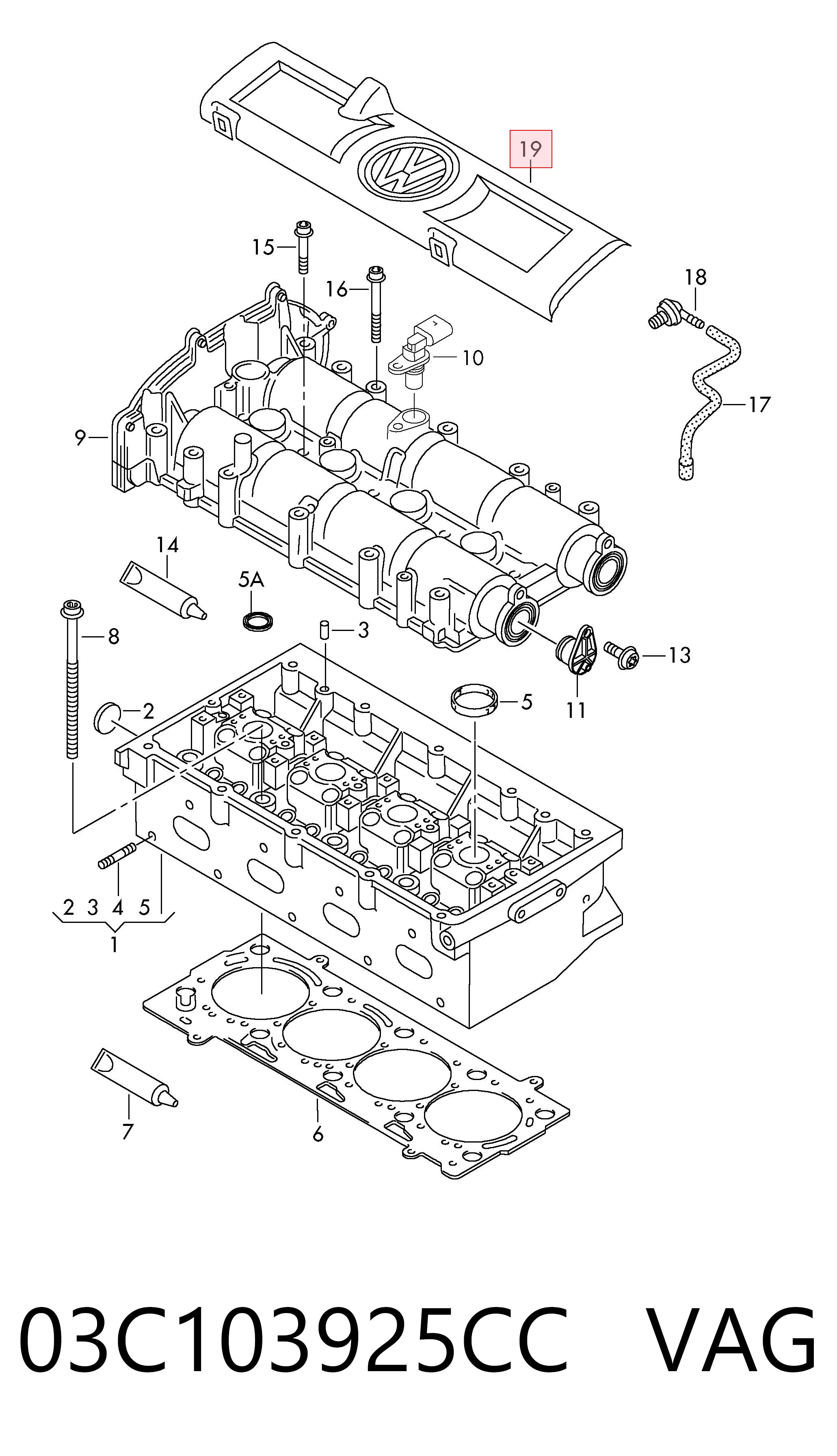 03C103925CC VAG Tampa de motor decorativa