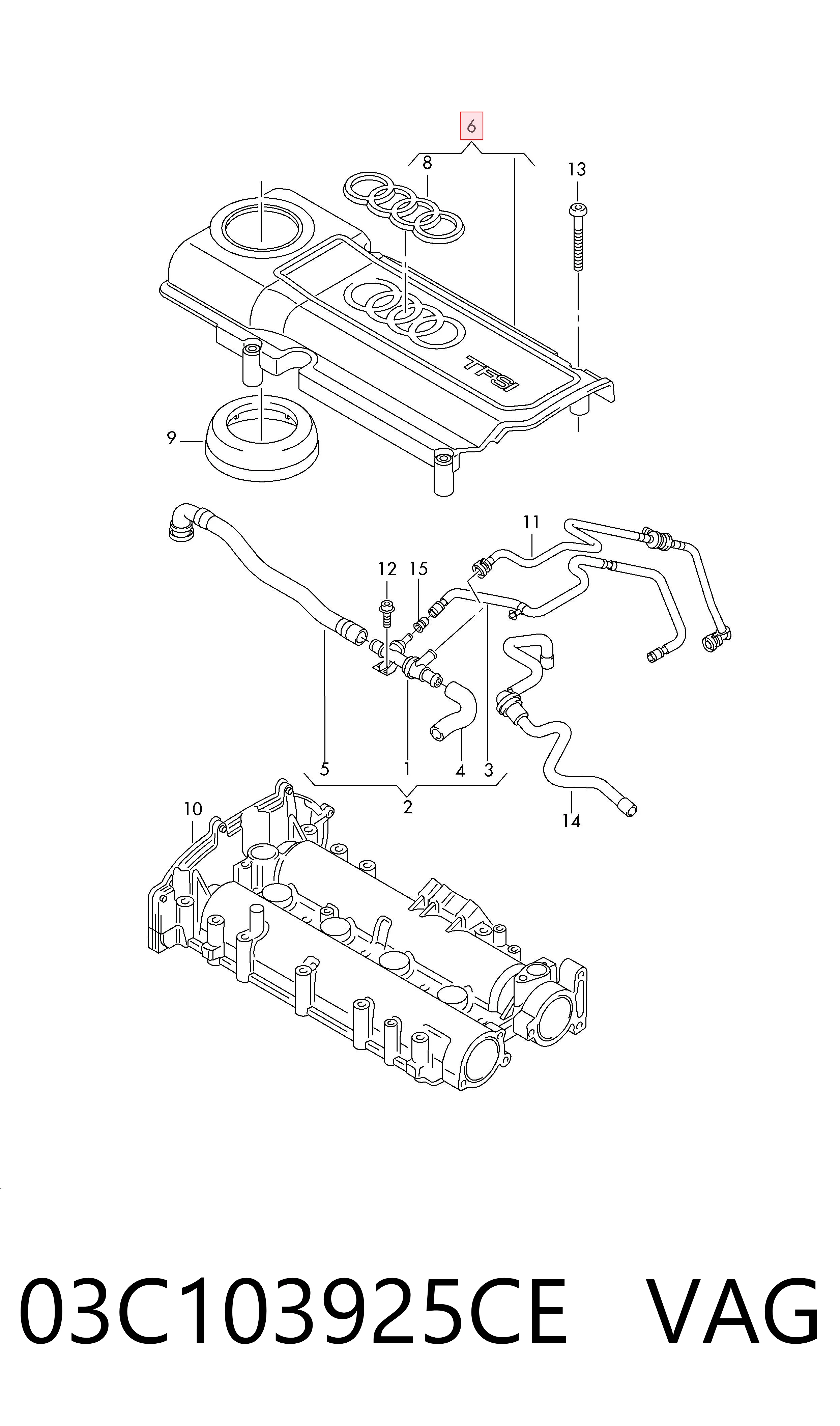 03C103925CE VAG Tampa de motor decorativa