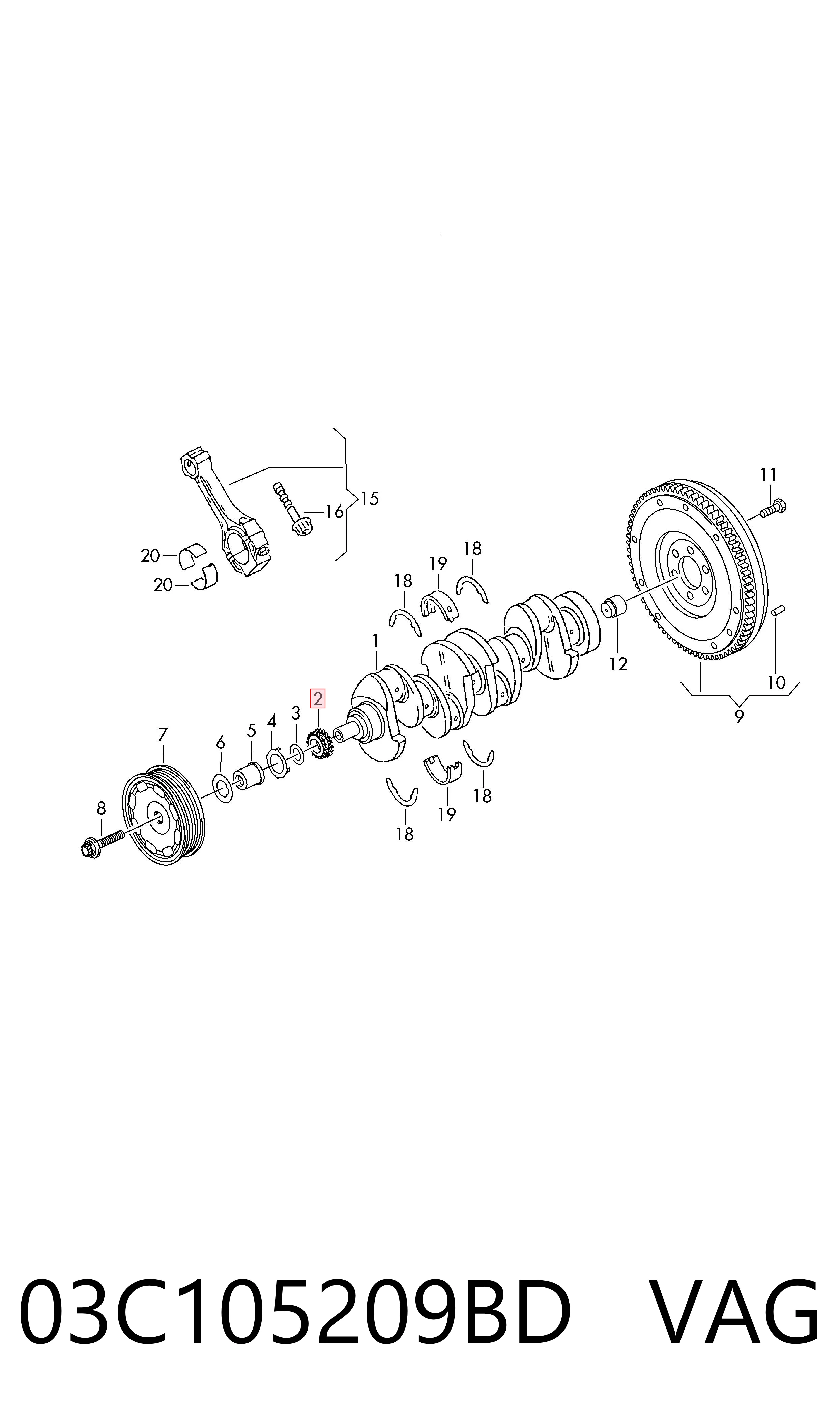 Compre 03C105209BD VAG Engrenagem de cadeia da roda dentada da árvore distribuidora de motor