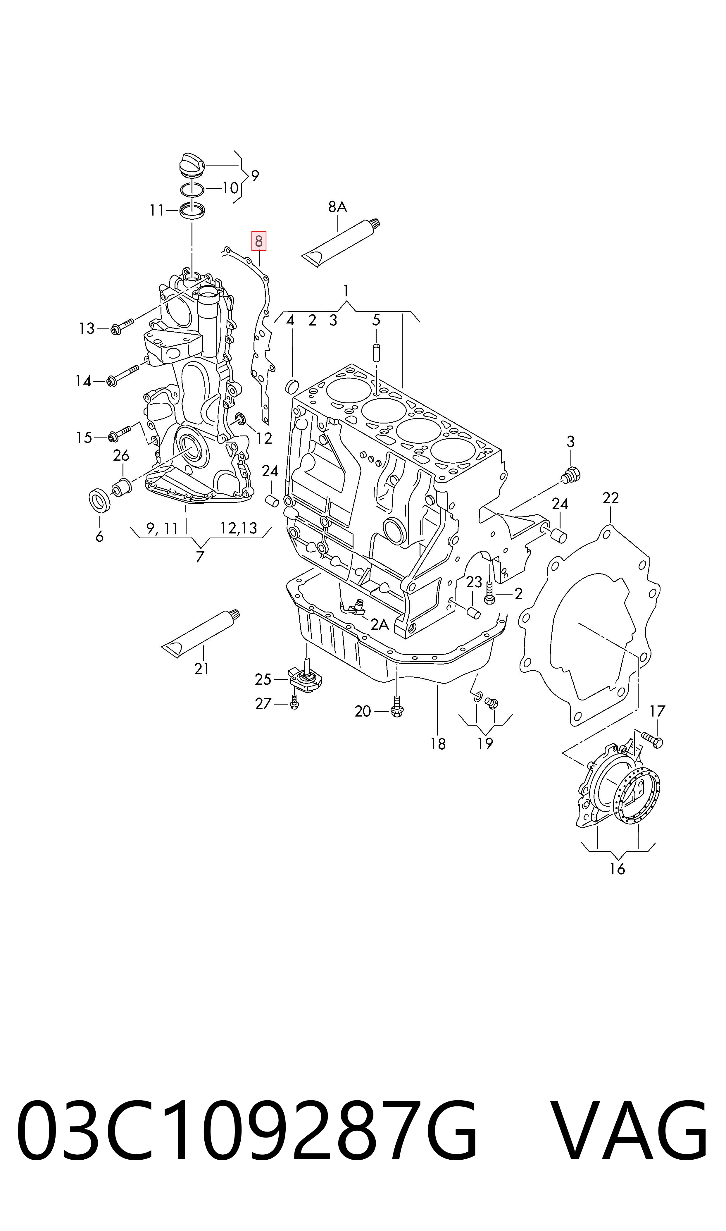 03C109287G VAG Vedante de tampa dianteira de motor