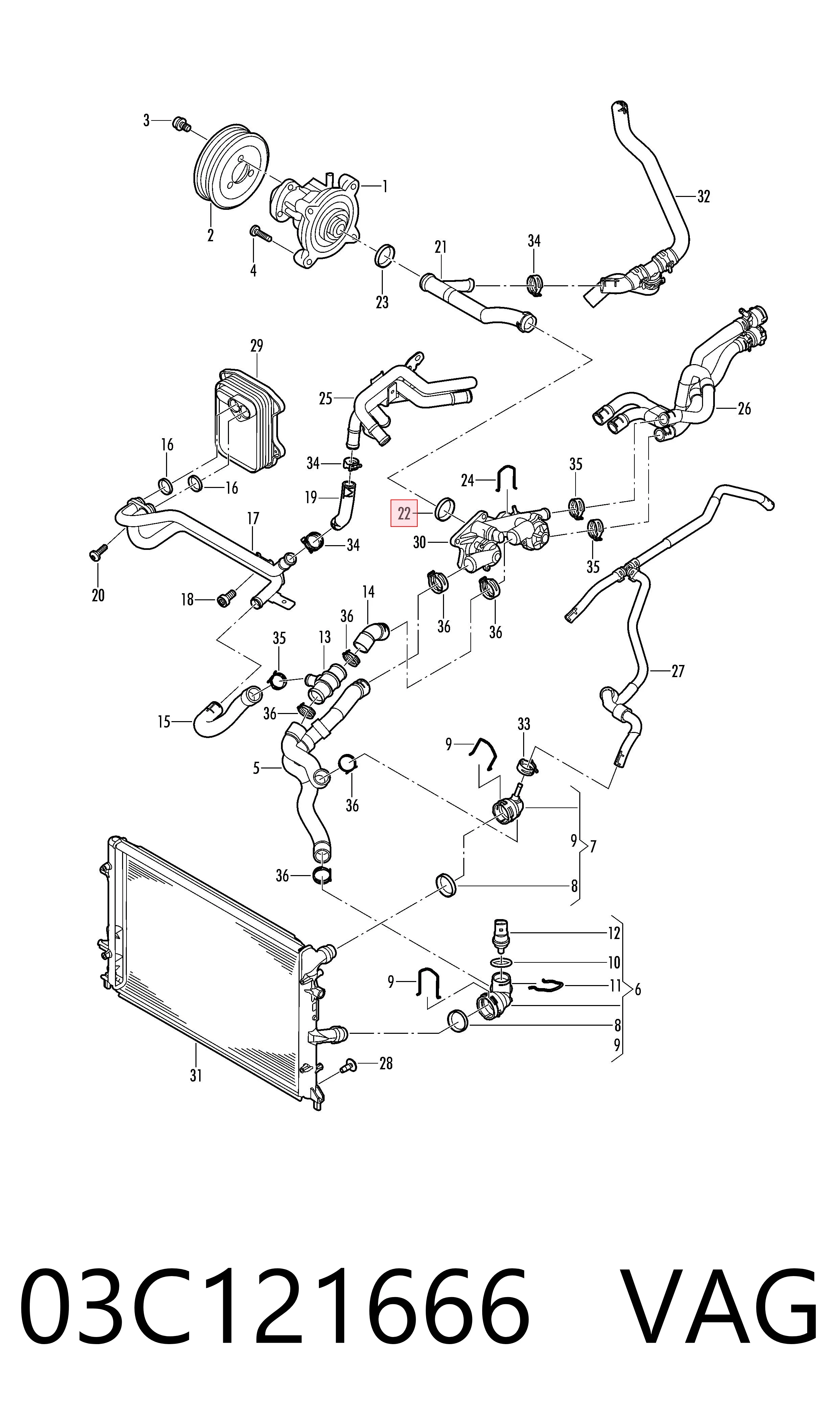 Vedante do flange (da união em T) do sistema de esfriamento VAG 03C121666 preço, a partir de 2,36 USD