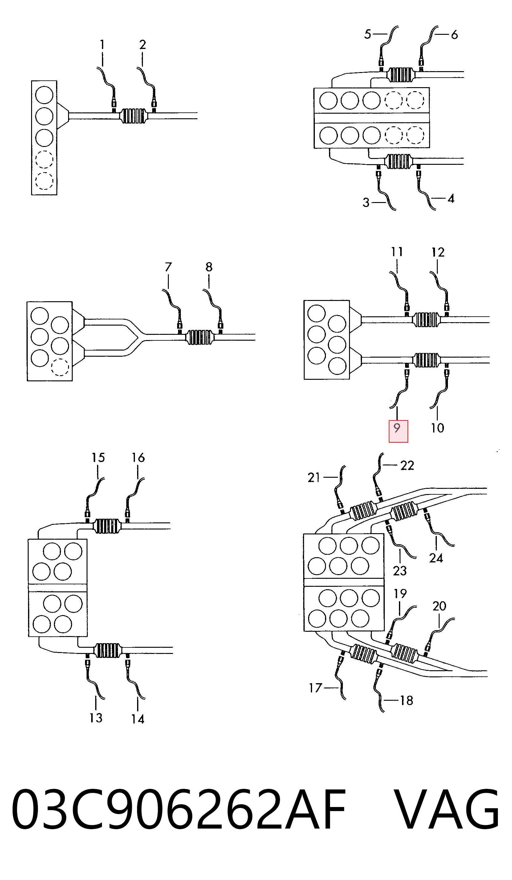 03C906262AF VAG Sonda lambda, sensor de oxigênio até o catalisador