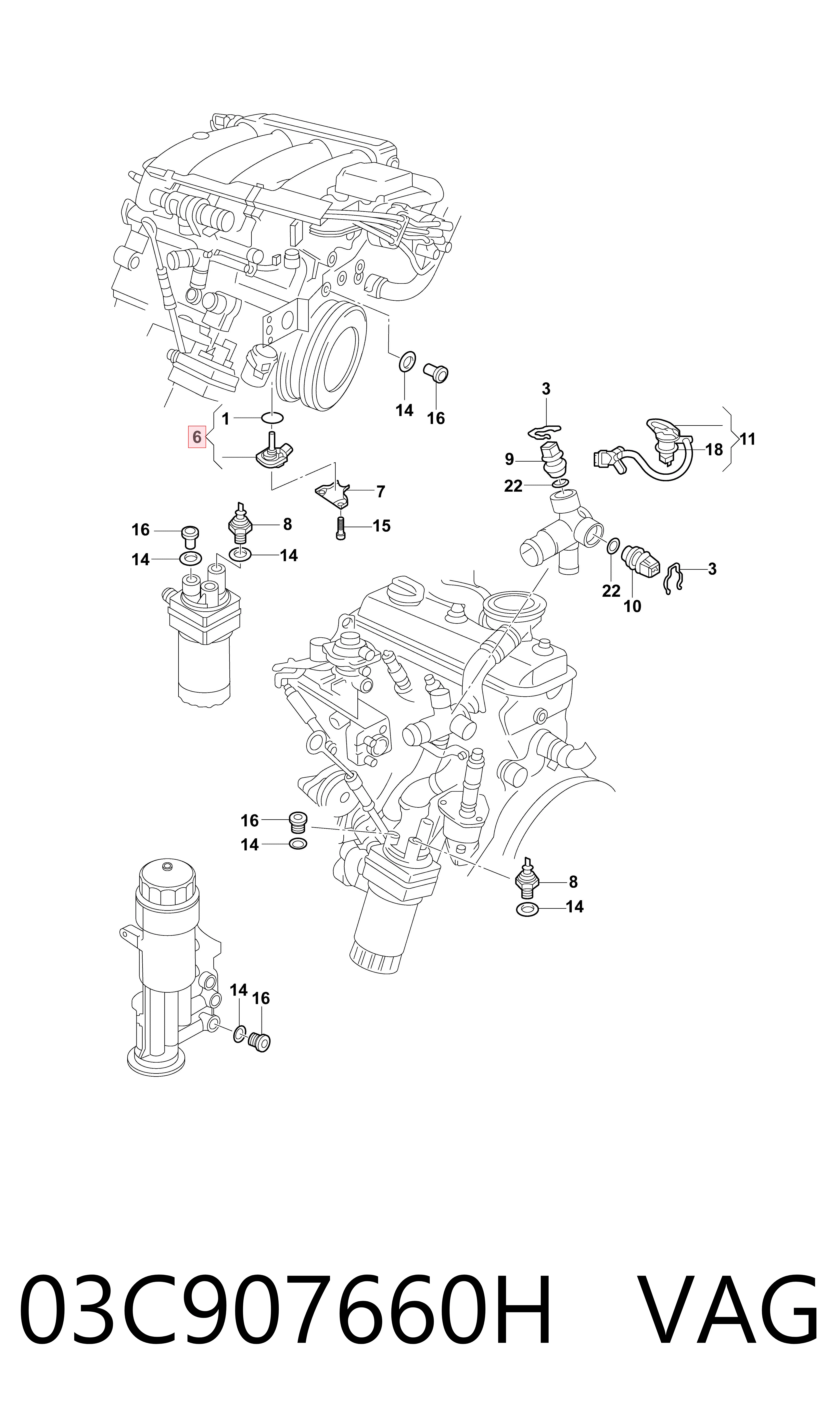 Compre 03C907660H VAG Sensor do nível de óleo de motor