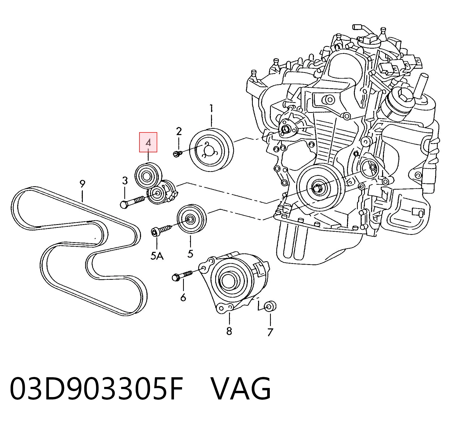 03D903305F VAG Reguladora de tensão da correia de transmissão