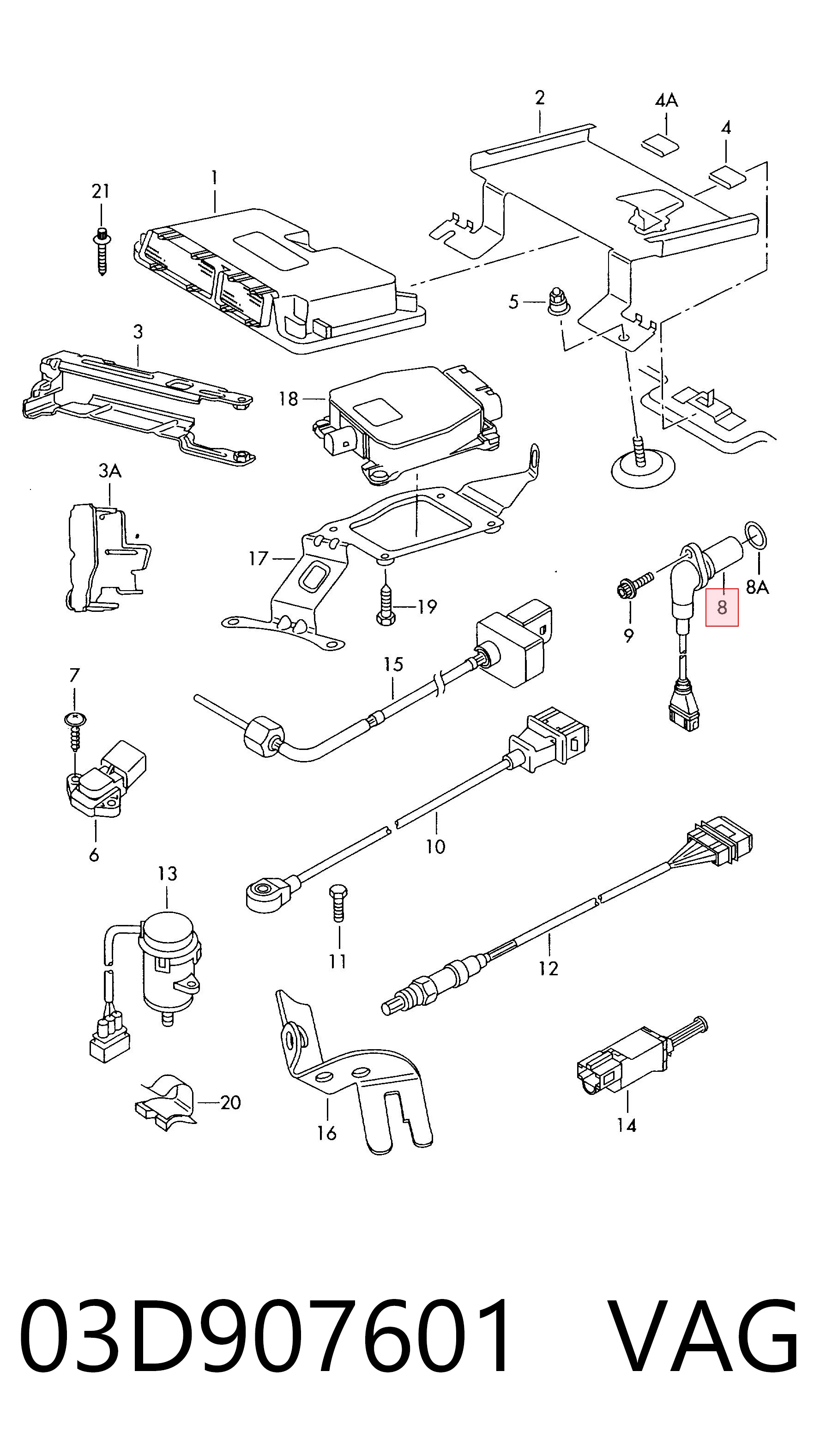 03D907601 VAG Sensor de posição da árvore distribuidora