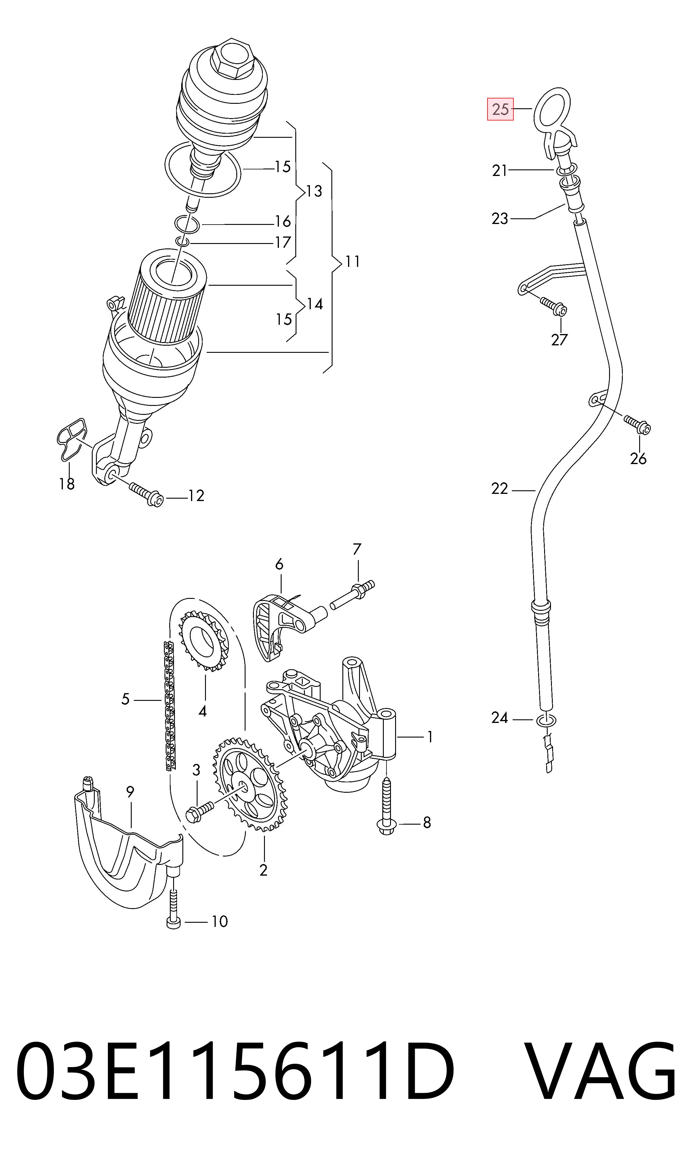 03E115611D VAG Sonda (indicador) do nível de óleo no motor
