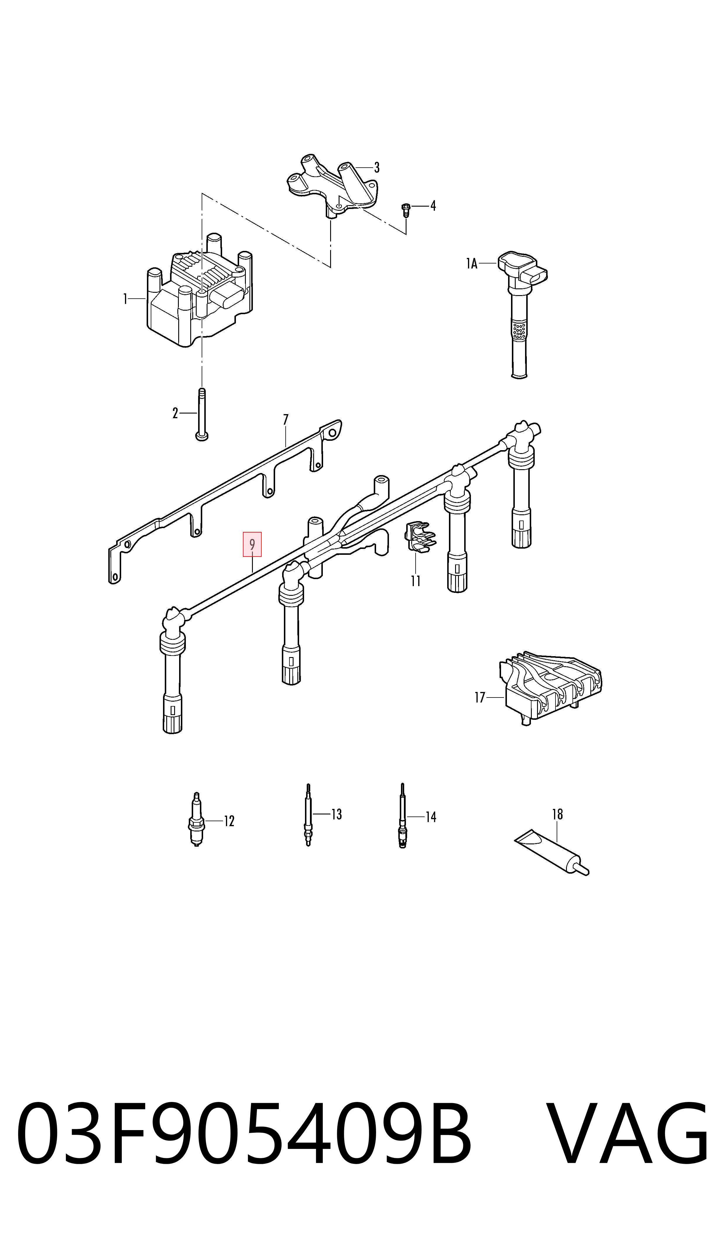 03F905409B VAG Fios de alta voltagem, kit