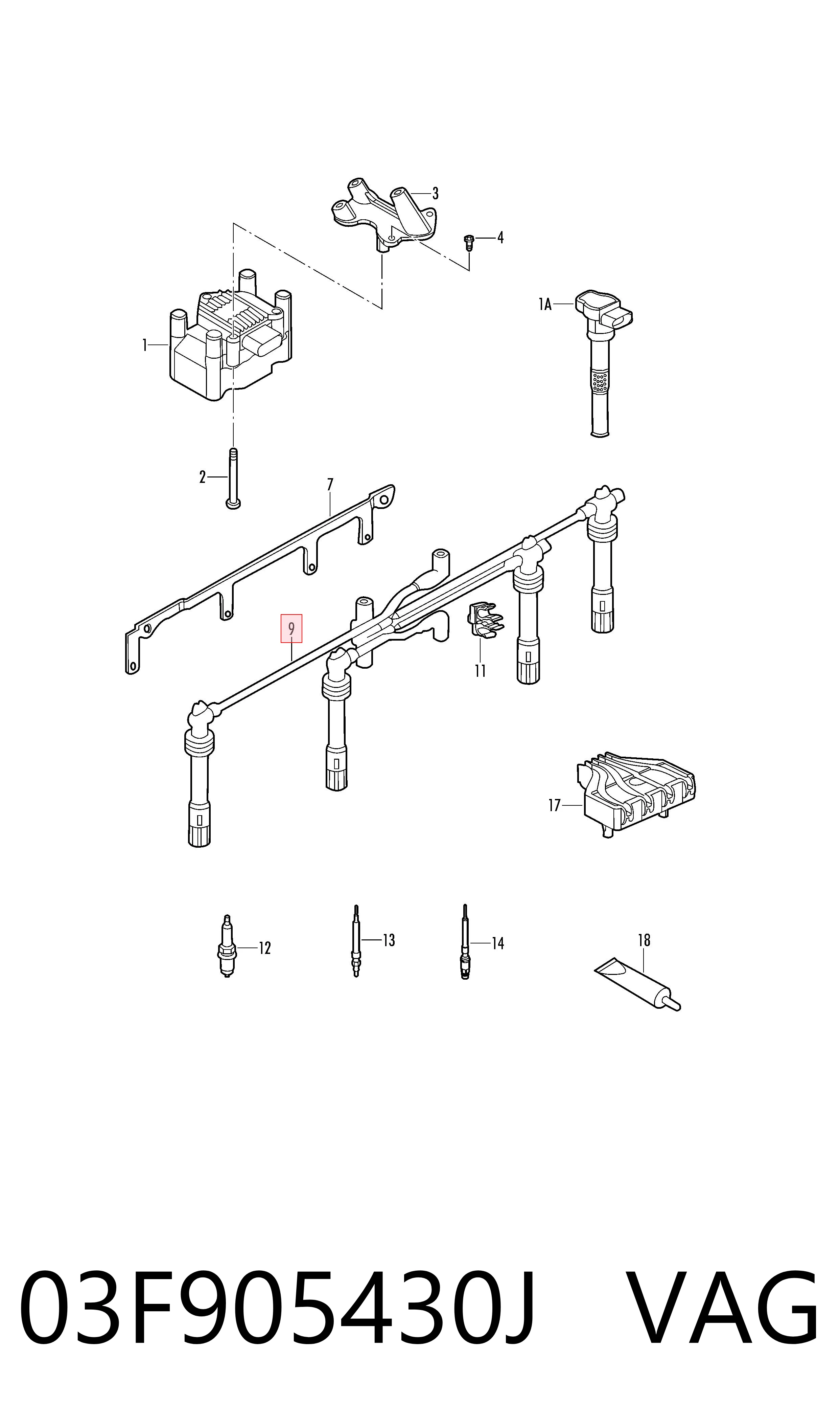 03F905430J VAG Fios de alta voltagem, kit