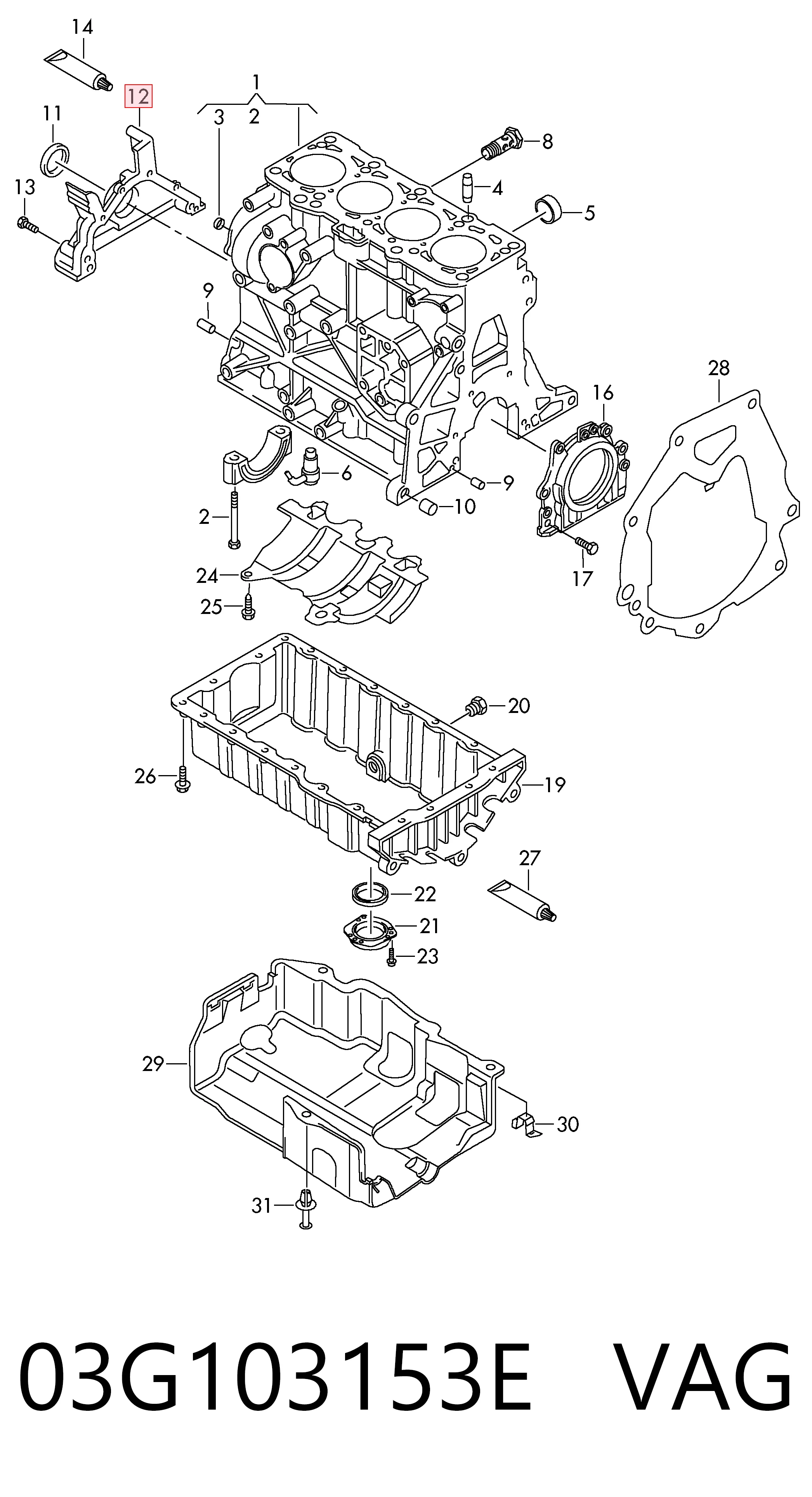 03G103153E VAG Tampa dianteira de cabeça de motor (CBC)