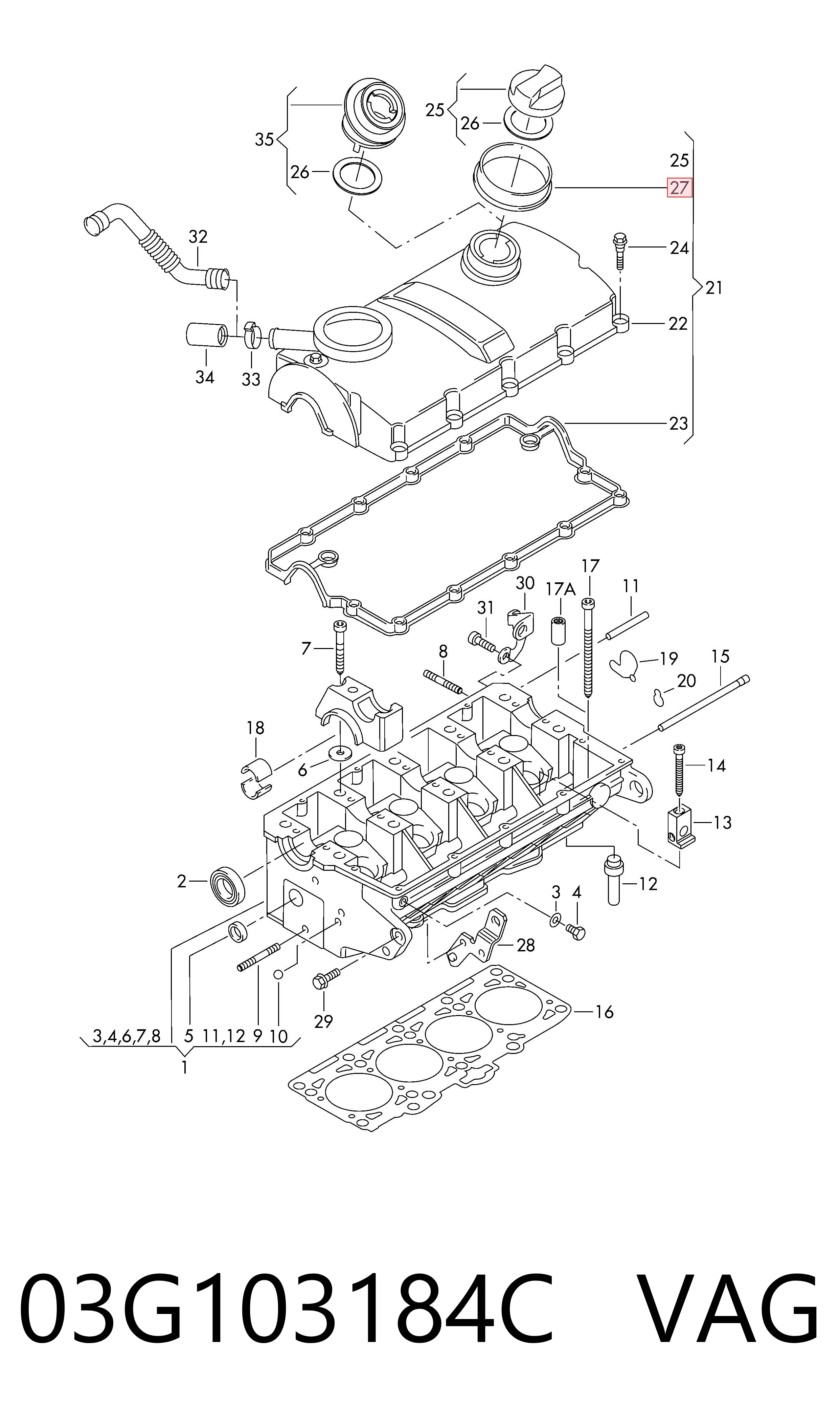 03G103184C VAG Coxim de tampa decorativa de motor