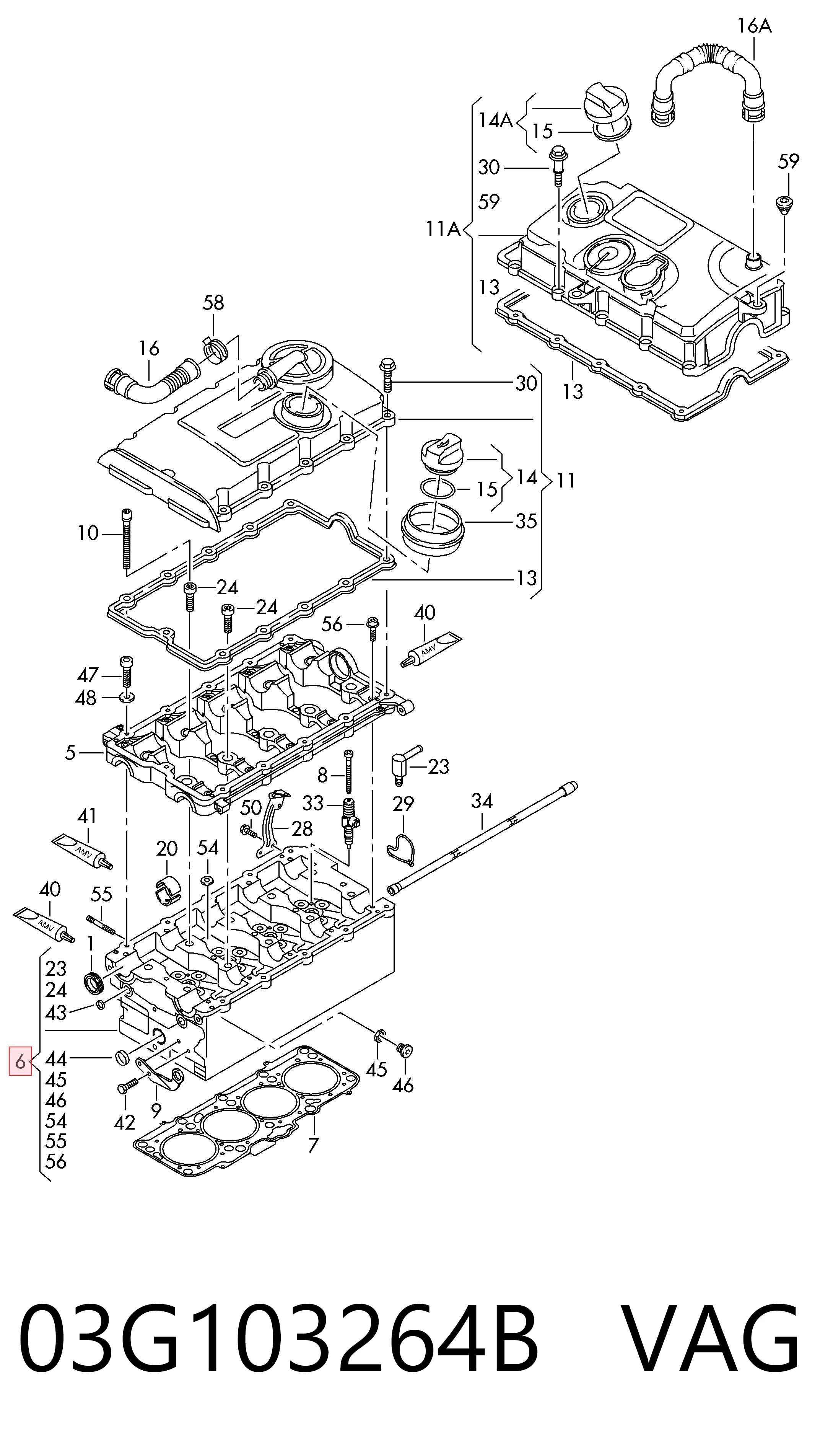 03G103264B VAG Cabeça de motor (CBC)