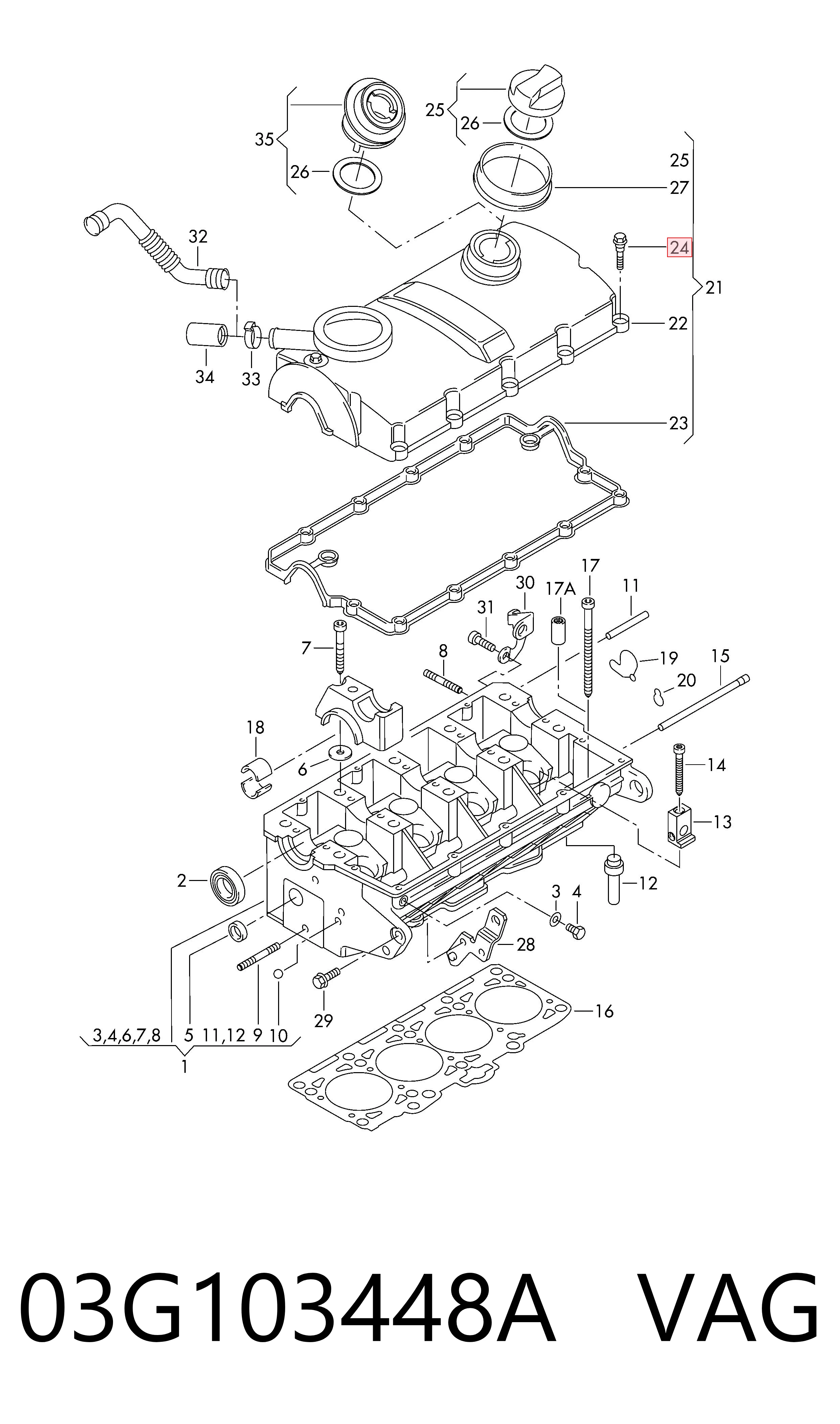 Compre 03G103448A VAG Vedante da tampa de válvulas de motor, kit
