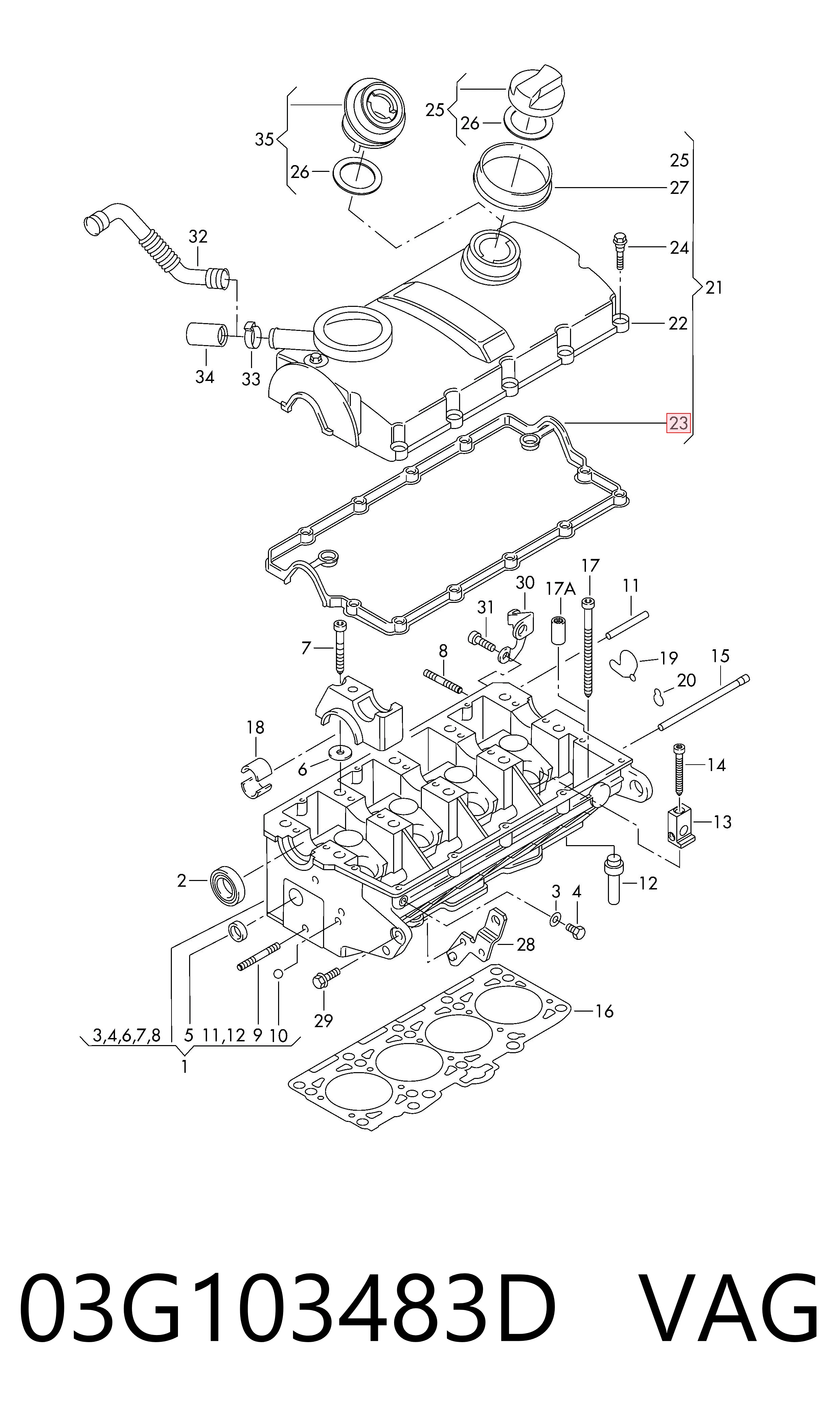 03G103483D VAG Vedante de tampa de válvulas de motor