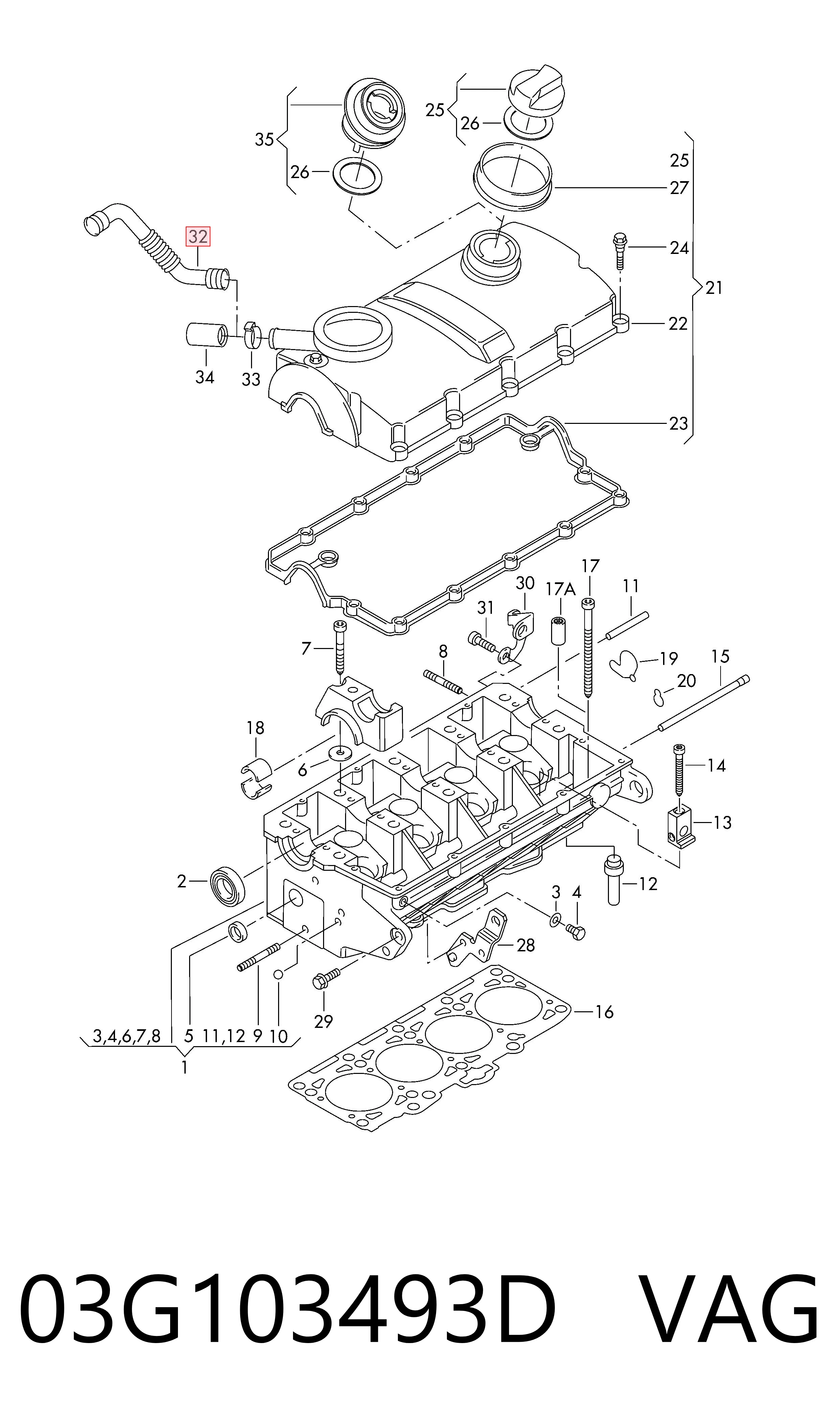 03G103493D VAG Cano derivado de ventilação de cárter (de separador de óleo)