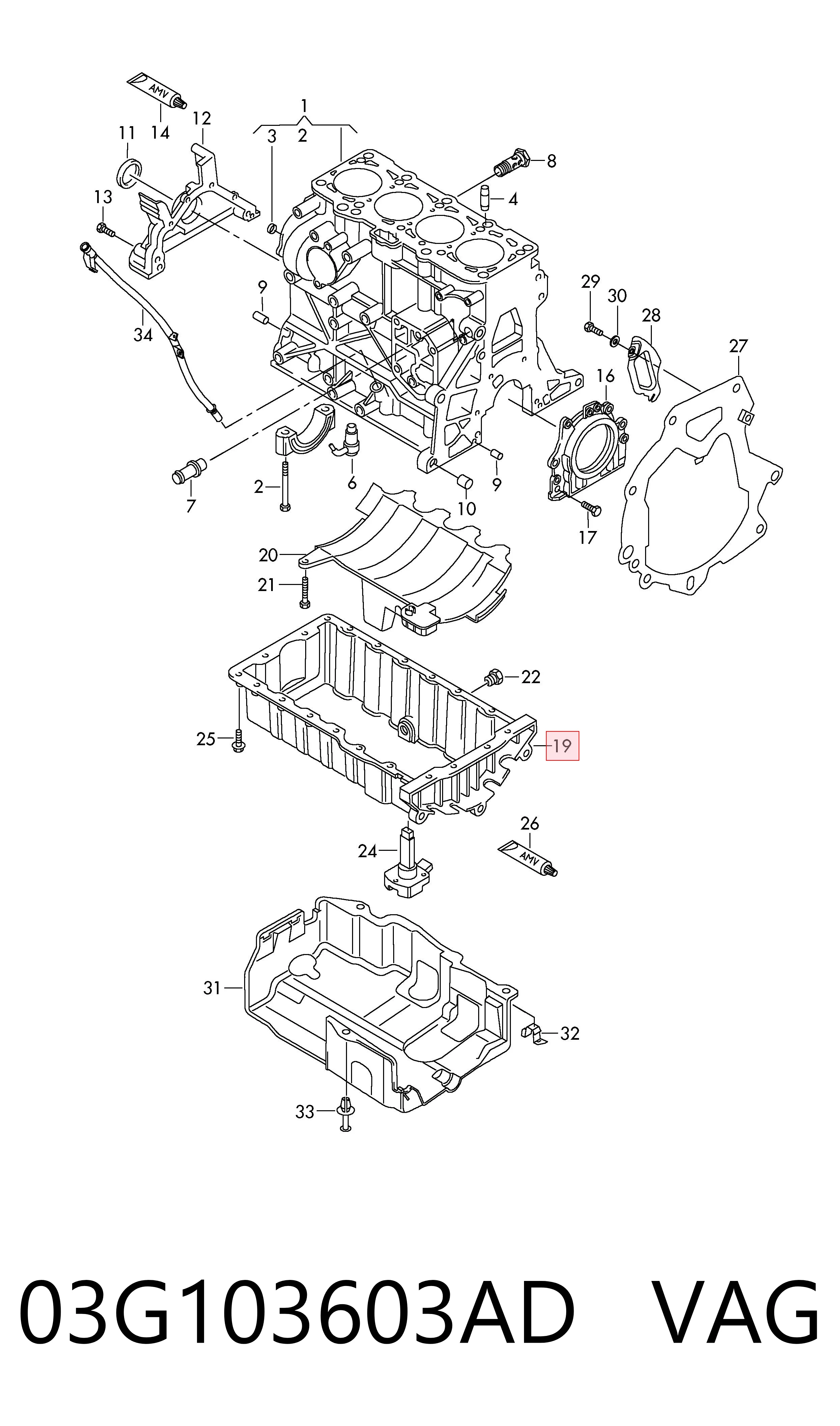 03G103603AD VAG Panela de óleo de cárter do motor