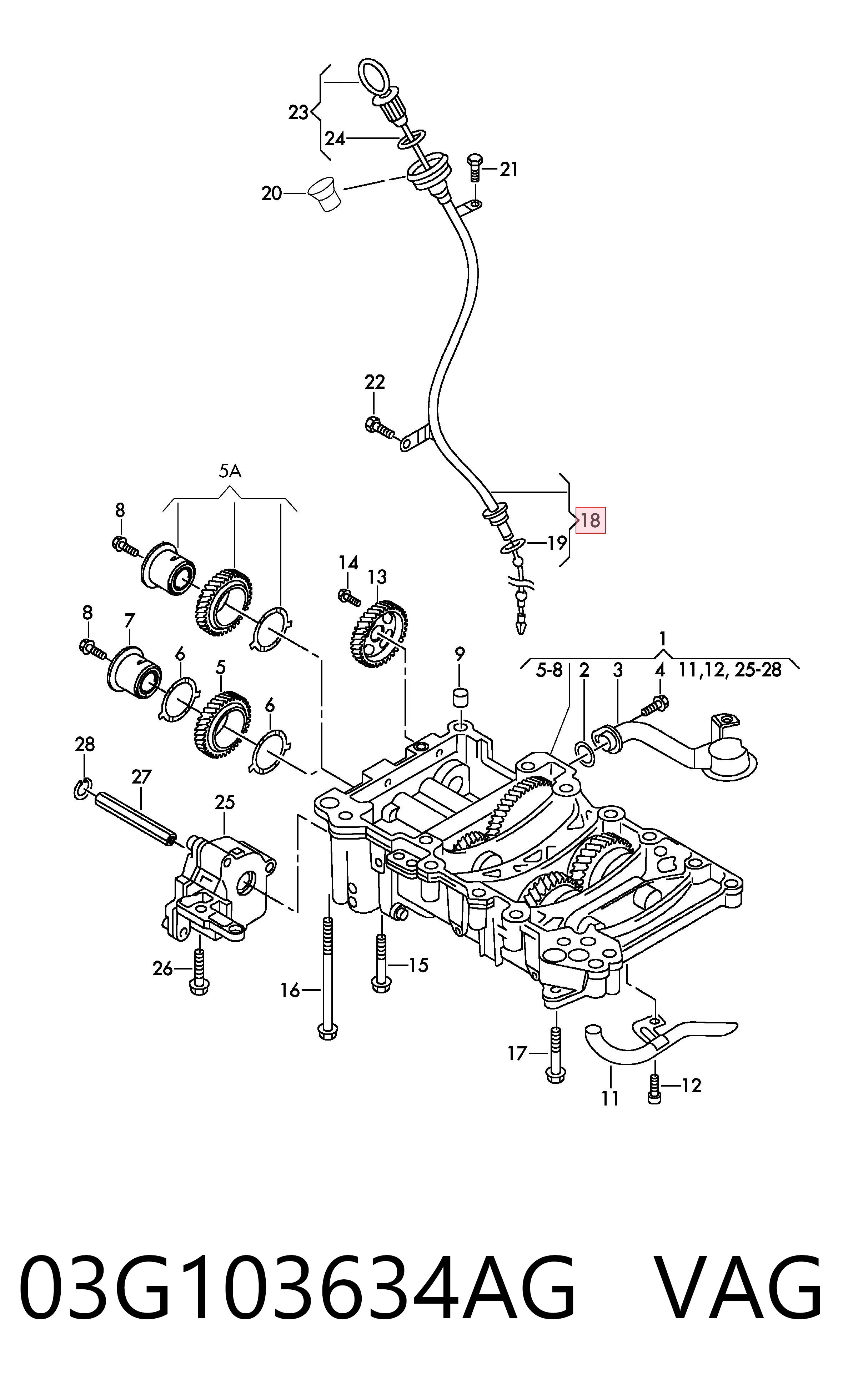 03G103634AG VAG Guia de sonda indicador do nível de óleo no motor