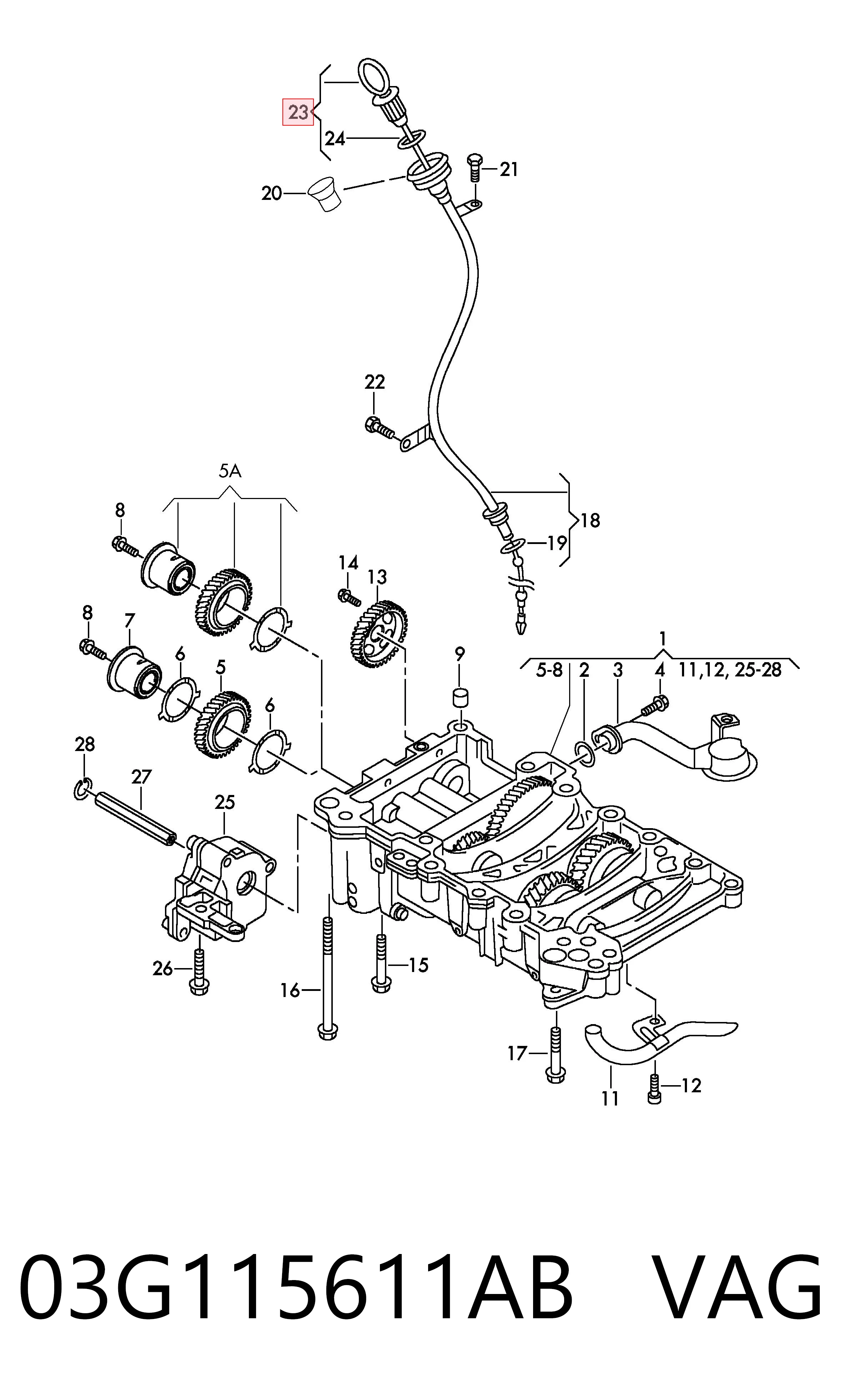 03G115611AB VAG Sonda (indicador) do nível de óleo no motor