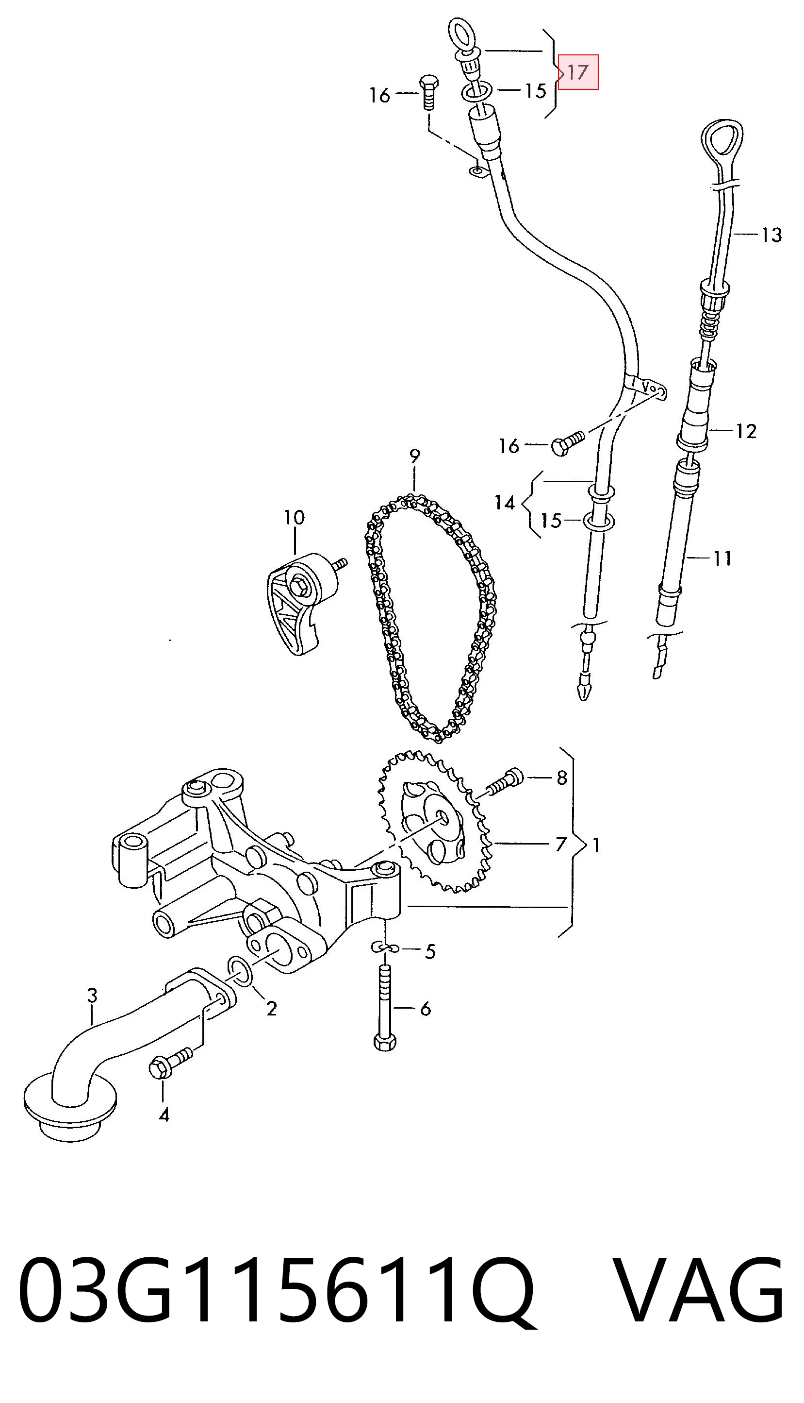 03G115611Q VAG Sonda (indicador) do nível de óleo no motor