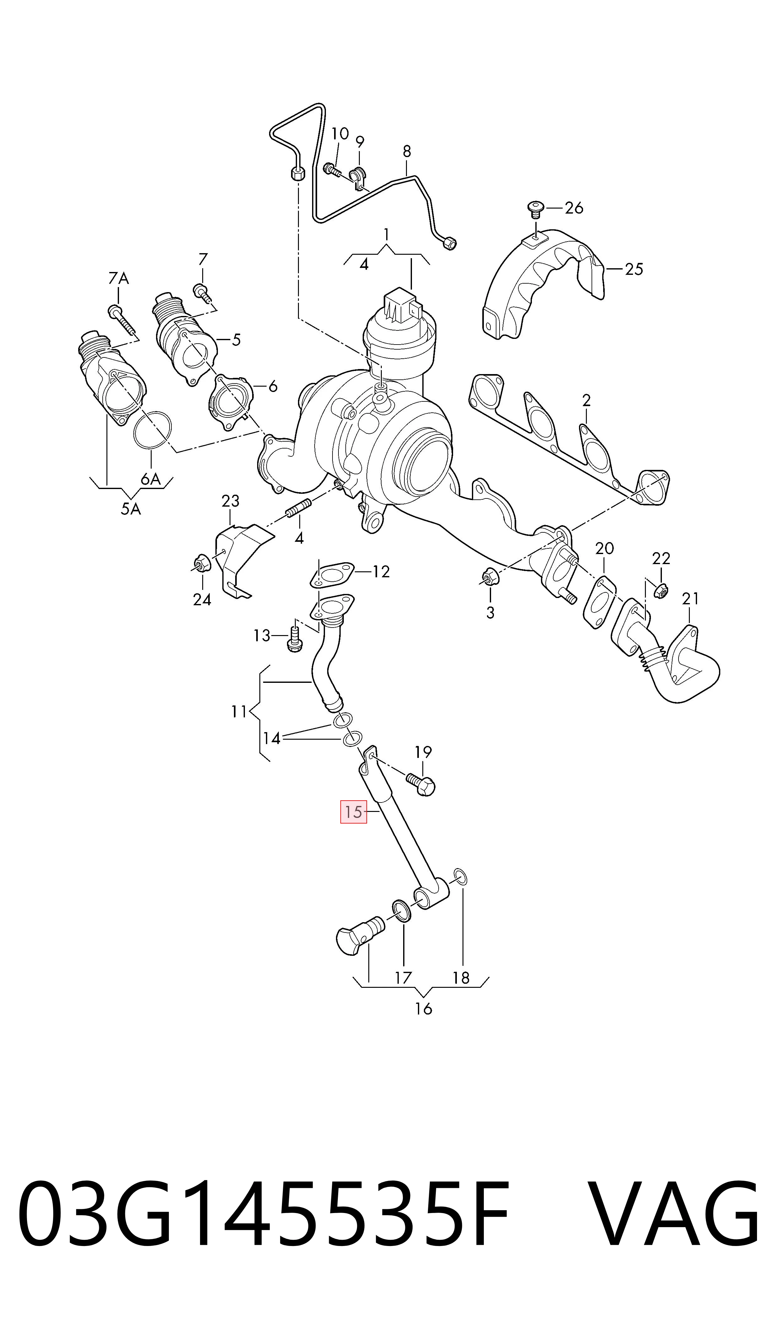 03G145535F VAG Tubo (mangueira) de derivação de óleo de turbina