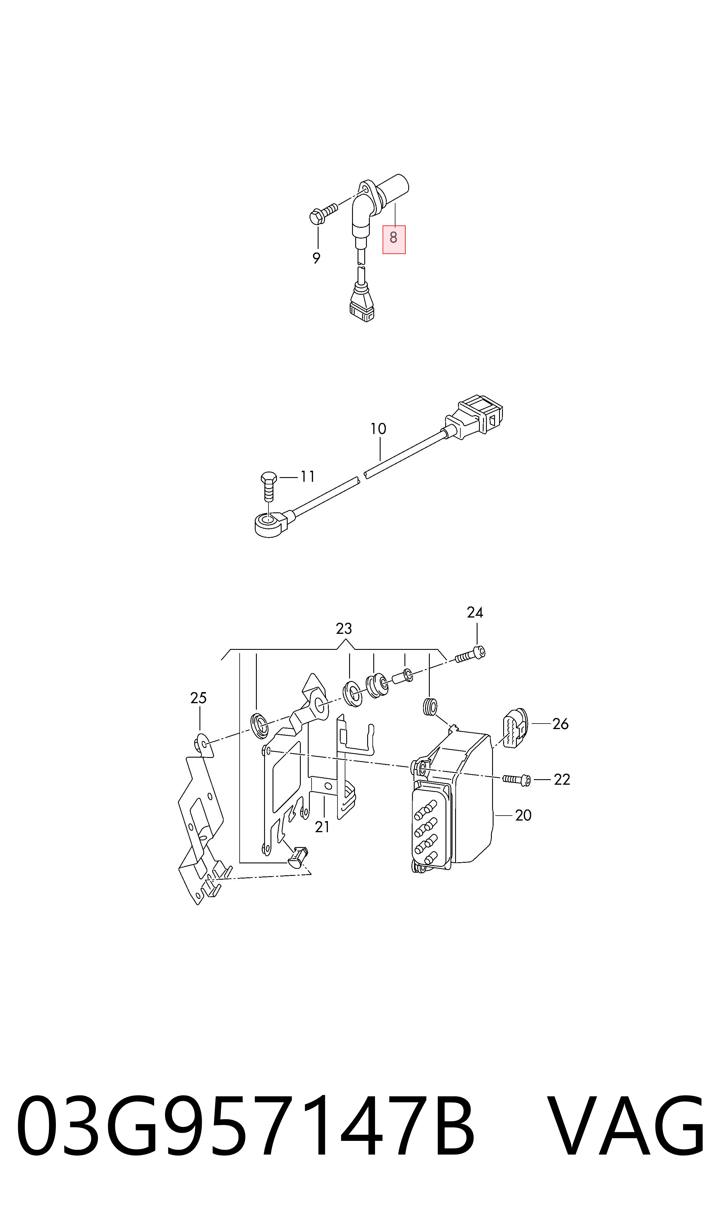03G957147B VAG Sensor de posição da árvore distribuidora