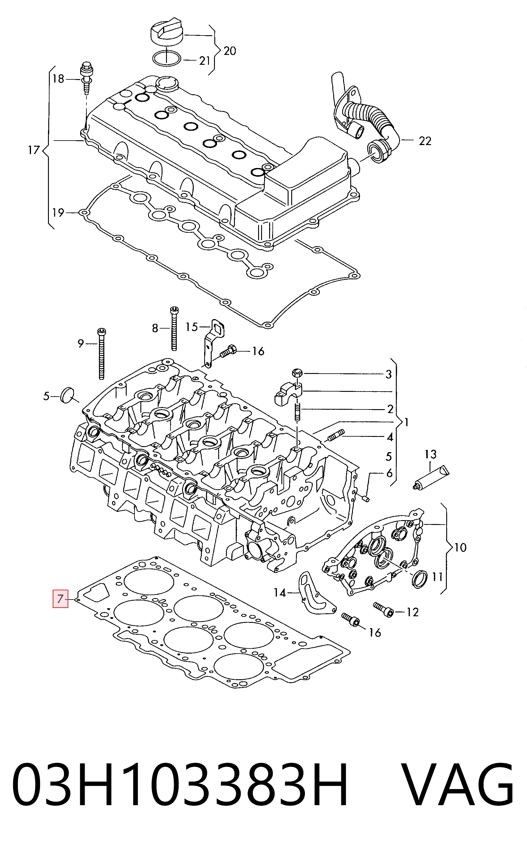 Vedante de cabeça de motor (CBC) para Volkswagen Touareg II 7P5, 7P6