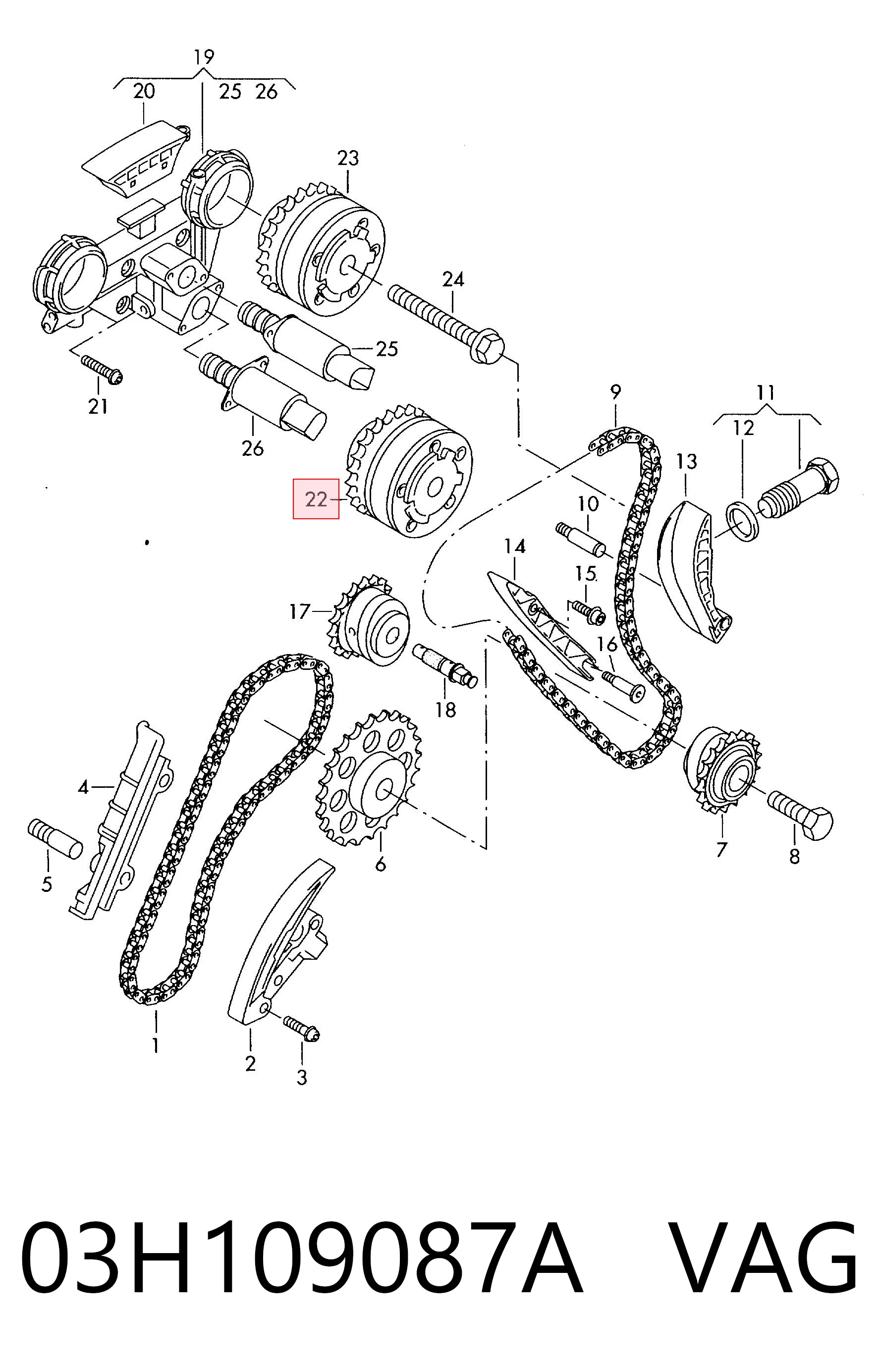 Engrenagem de cadeia de roda dentada da árvore distribuidora de admissão de motor VAG 03H109087A preço, a partir de 189,47 USD