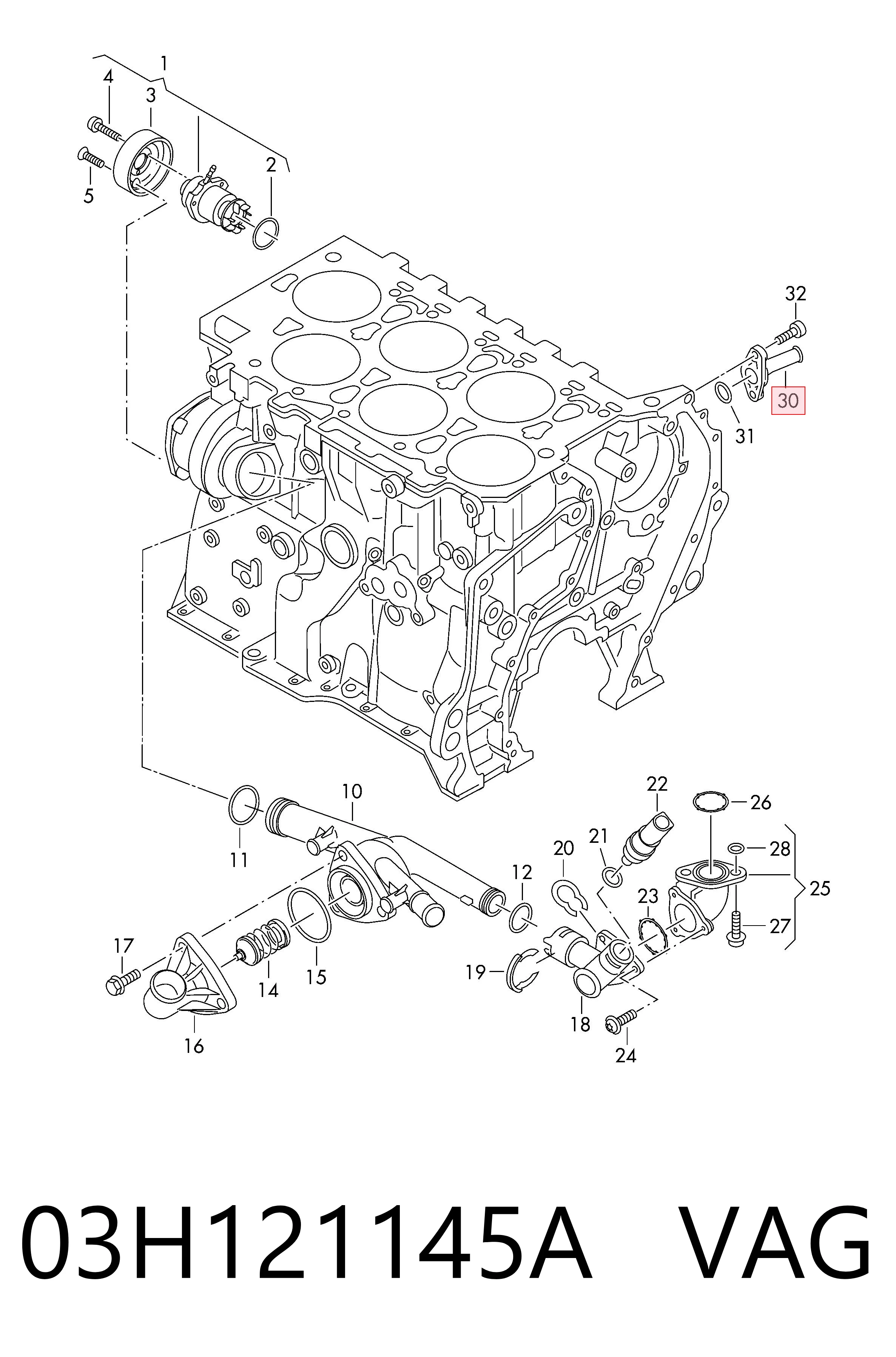 03H121145A VAG Flange do sistema de esfriamento (união em T)