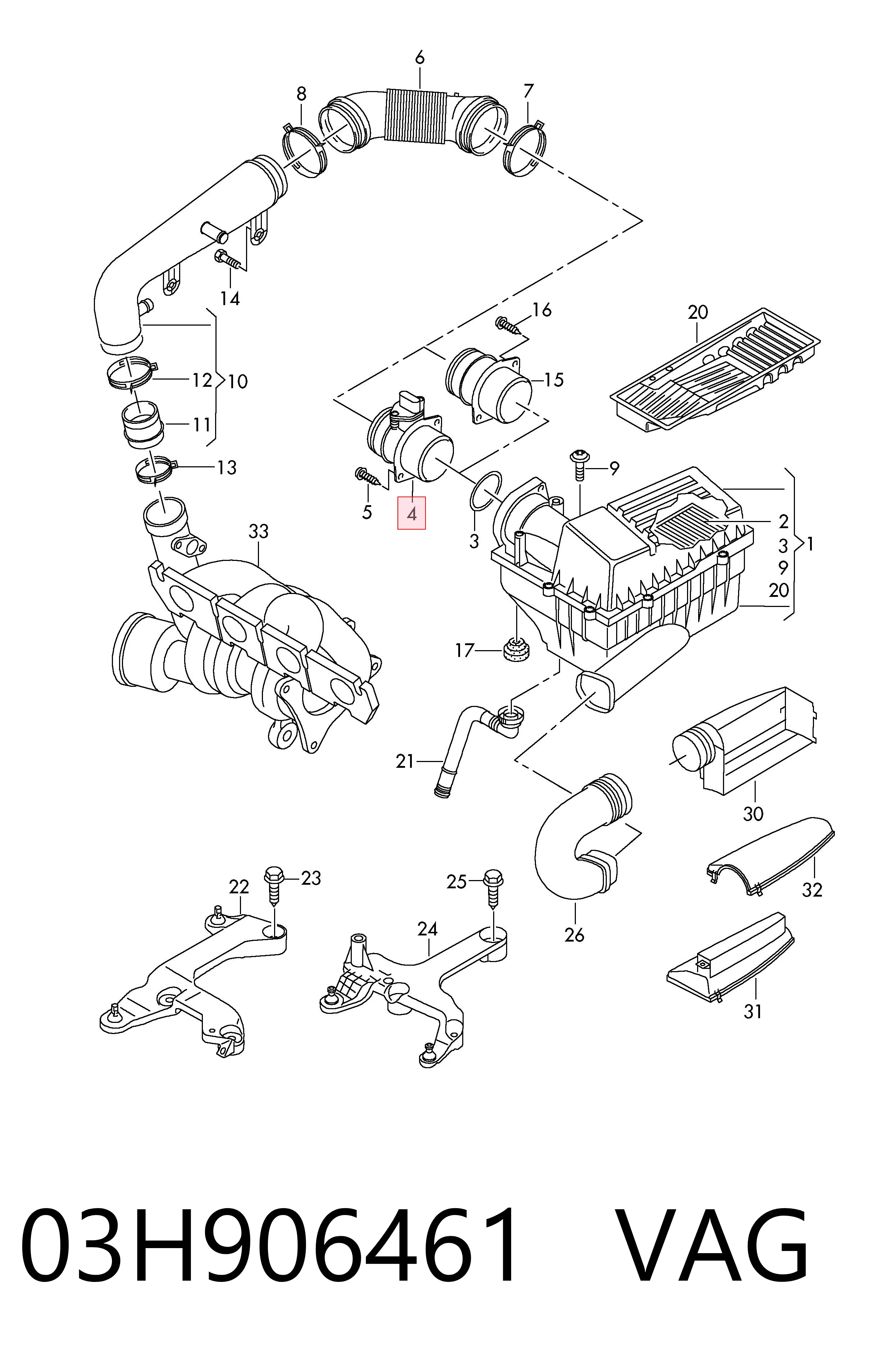 03H906461 VAG Sensor de fluxo (consumo) de ar, medidor de consumo M.A.F. - (Mass Airflow)