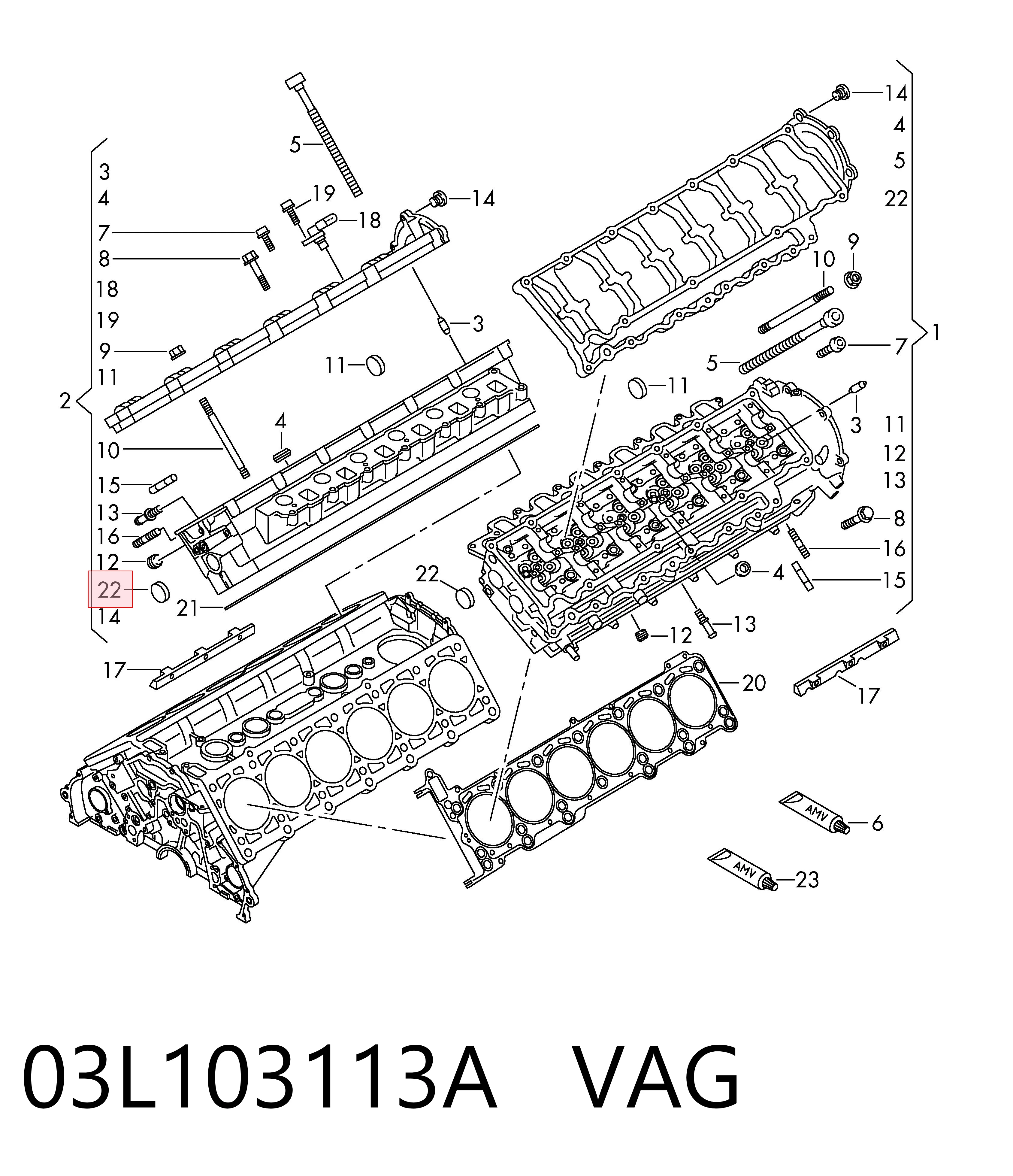 03L103113A VAG Tampão CBC/do bloco de cilindros