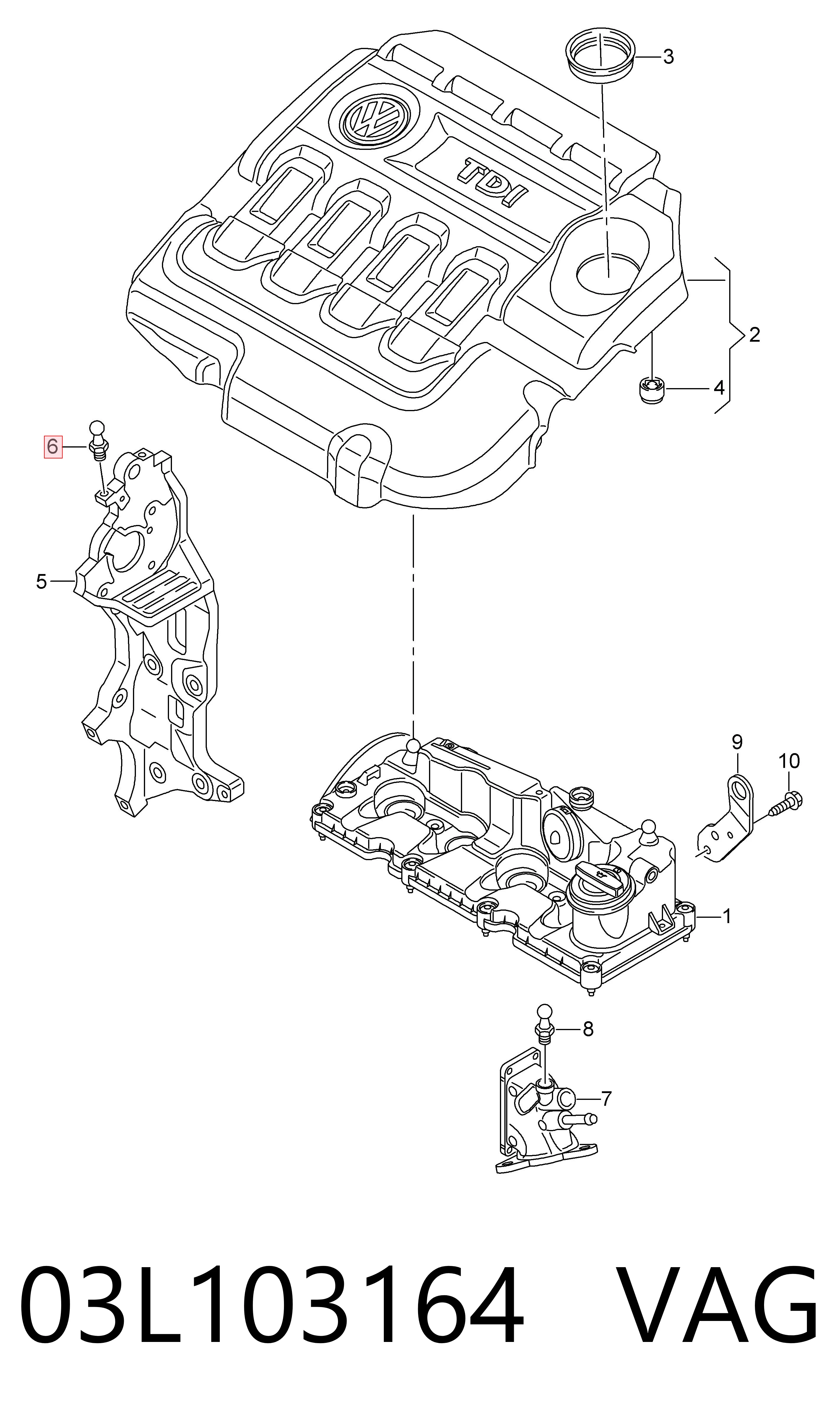 03L103164 VAG Coxim de tampa decorativa de motor