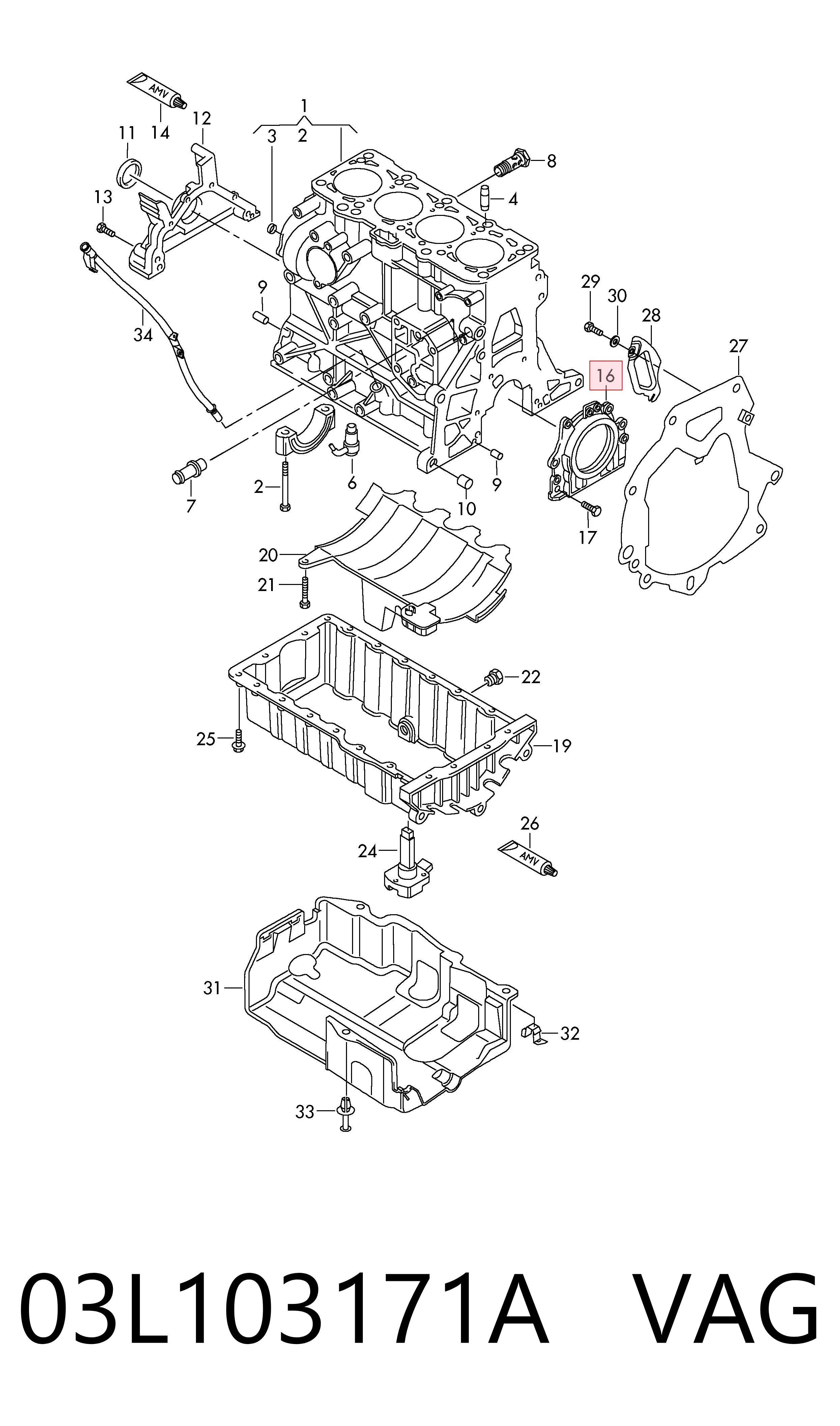Vedação traseira de cambota de motor 03L103171A VAG